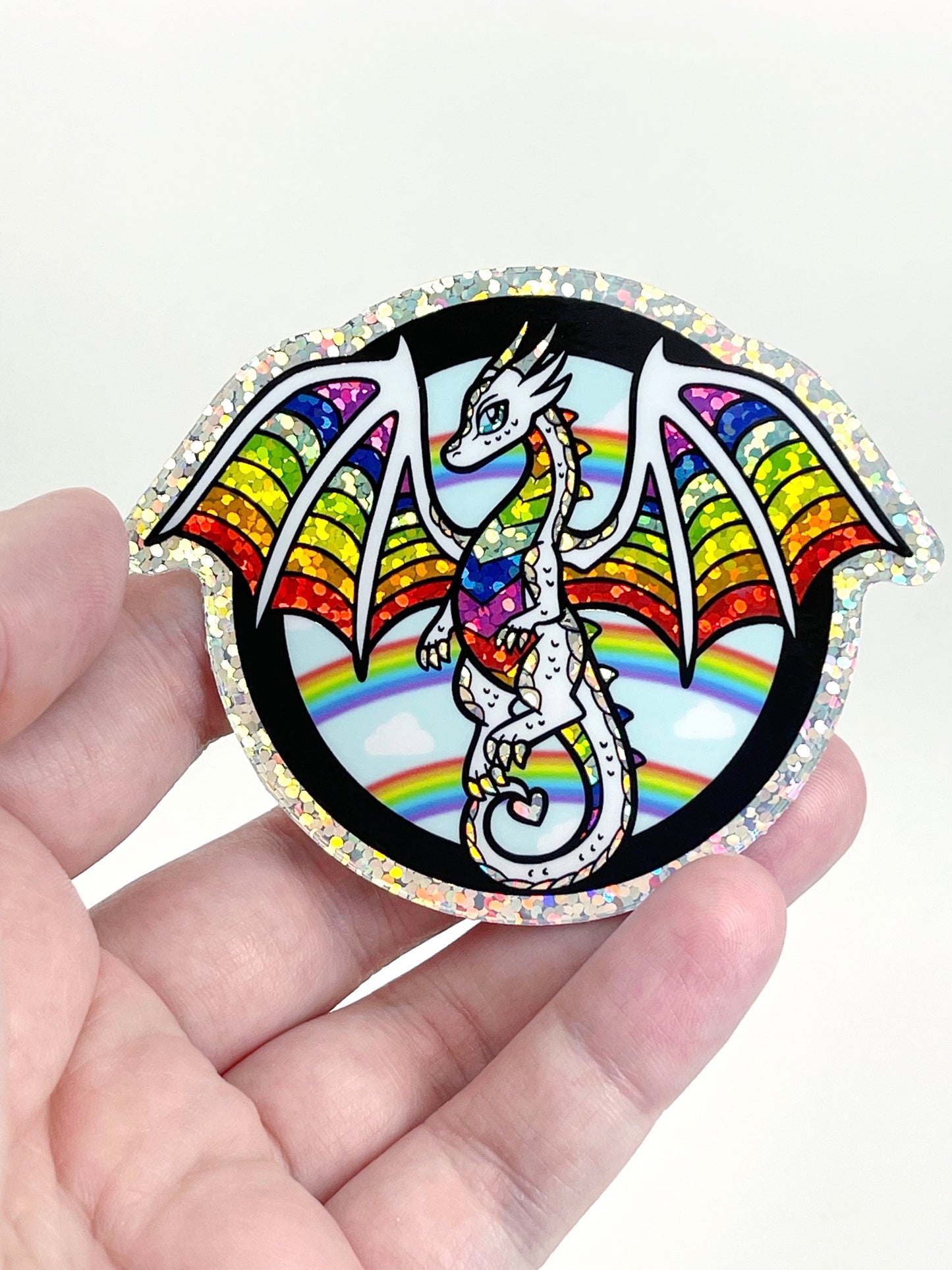 Autocollant de fierté de dragon à paillettes