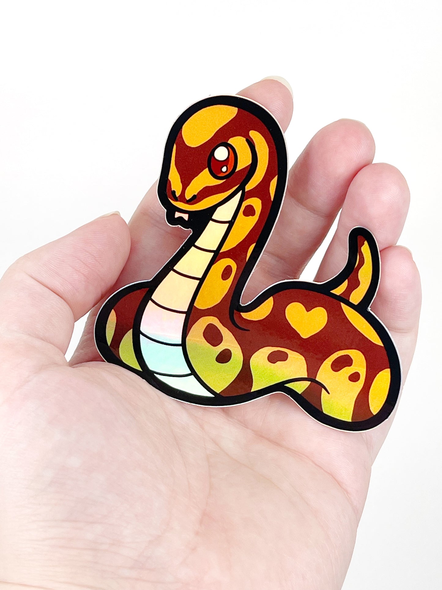 Autocollant holographique en forme de serpent python royal en forme de cœur