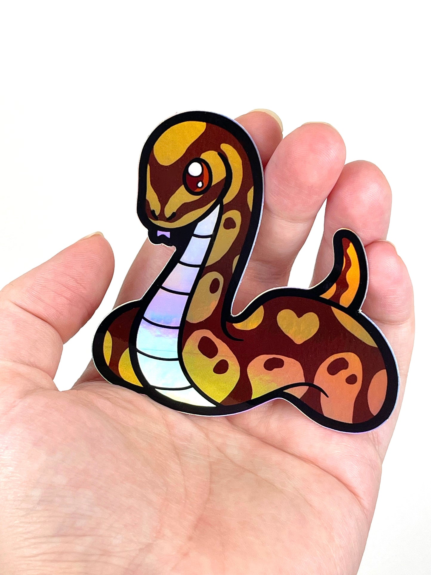 Autocollant holographique en forme de serpent python royal en forme de cœur
