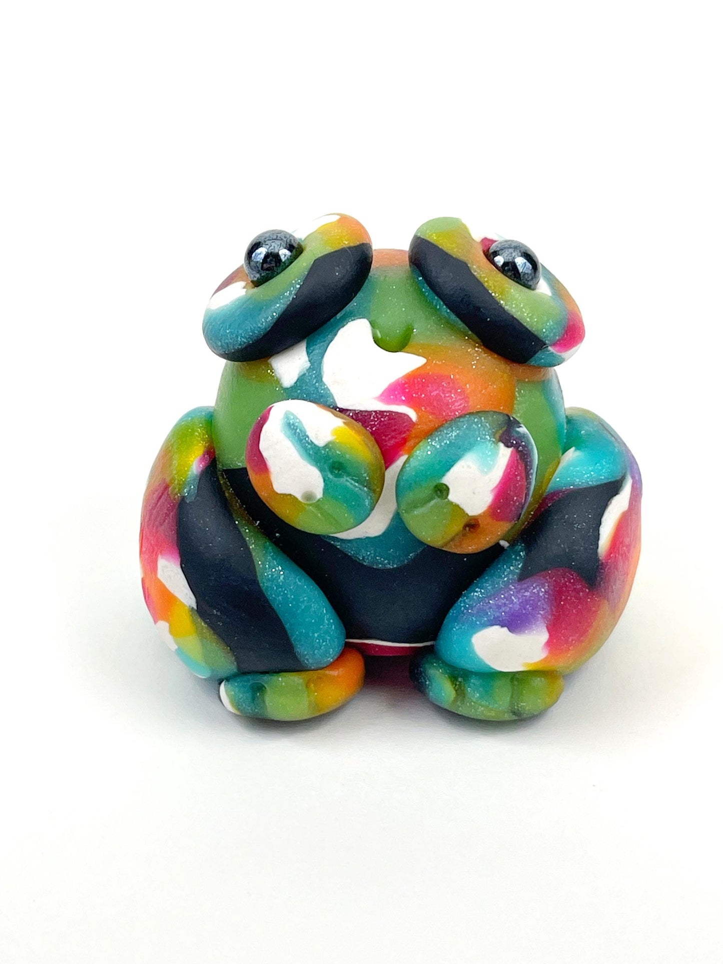 Handmade Rainbow glitter LGBT Pride frog sculpture one of a kind ooak