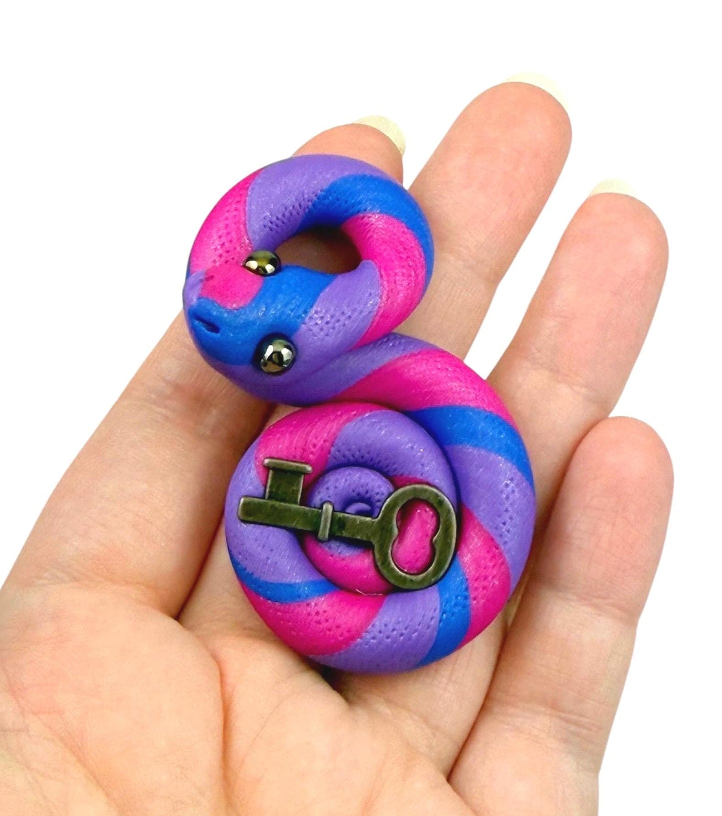 Bi Pride Snake LGBTQIA Flag Handmade Sculpture with bronze key