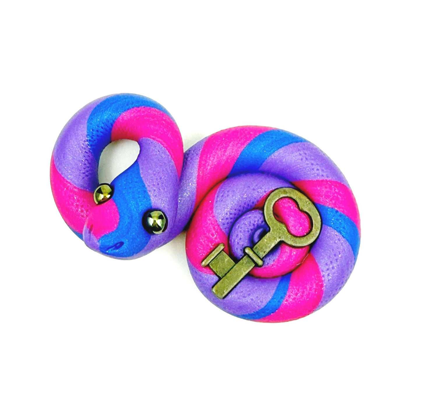 Bi Pride Snake LGBTQIA Flag Handmade Sculpture with bronze key