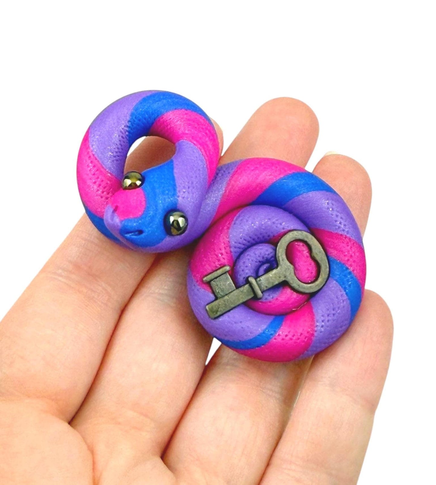 Bi Pride Snake LGBTQIA Flag Handmade Sculpture with bronze key
