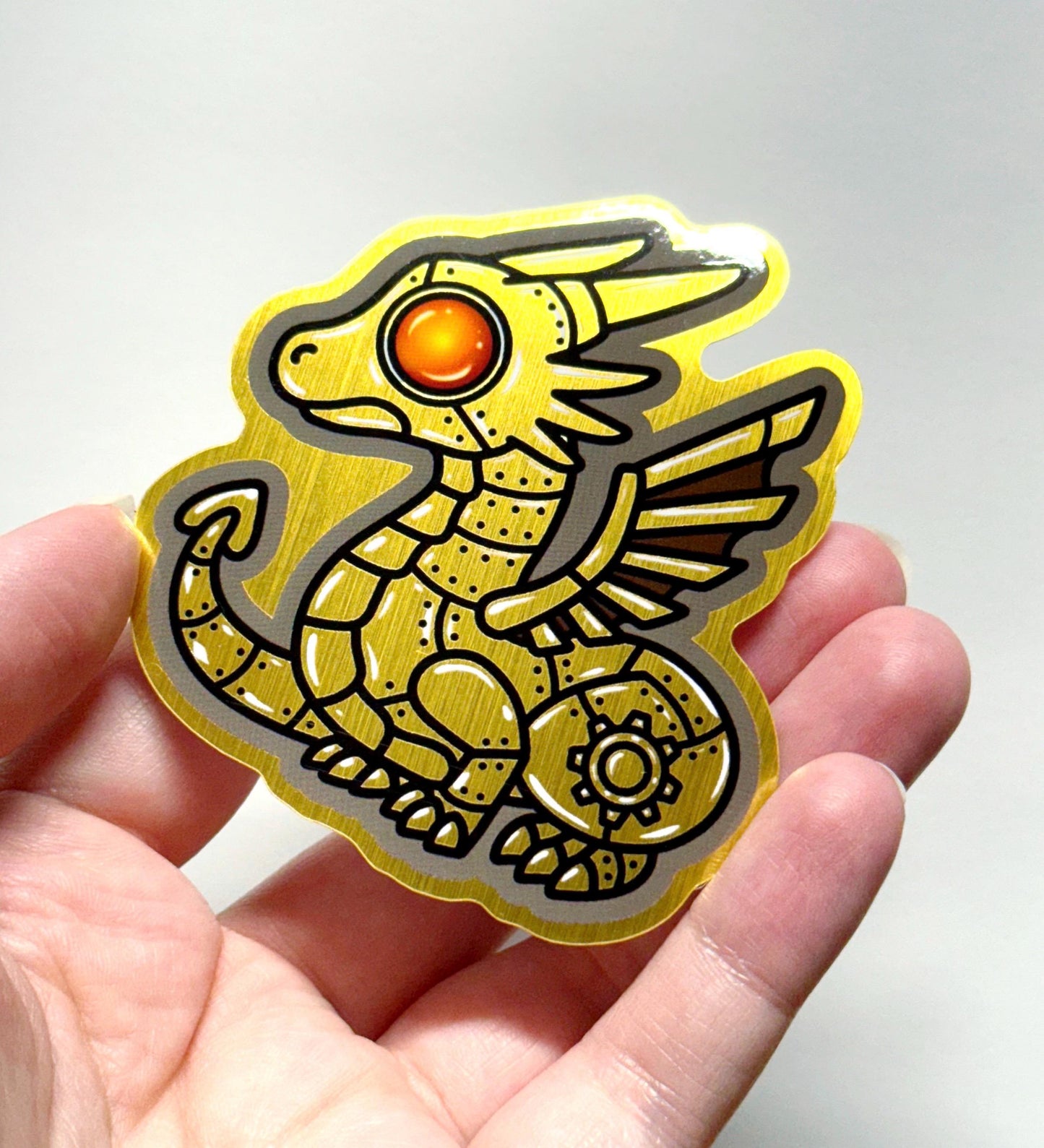 Steampunk Dragon Metallic Brushed Gold Sticker 3 inch