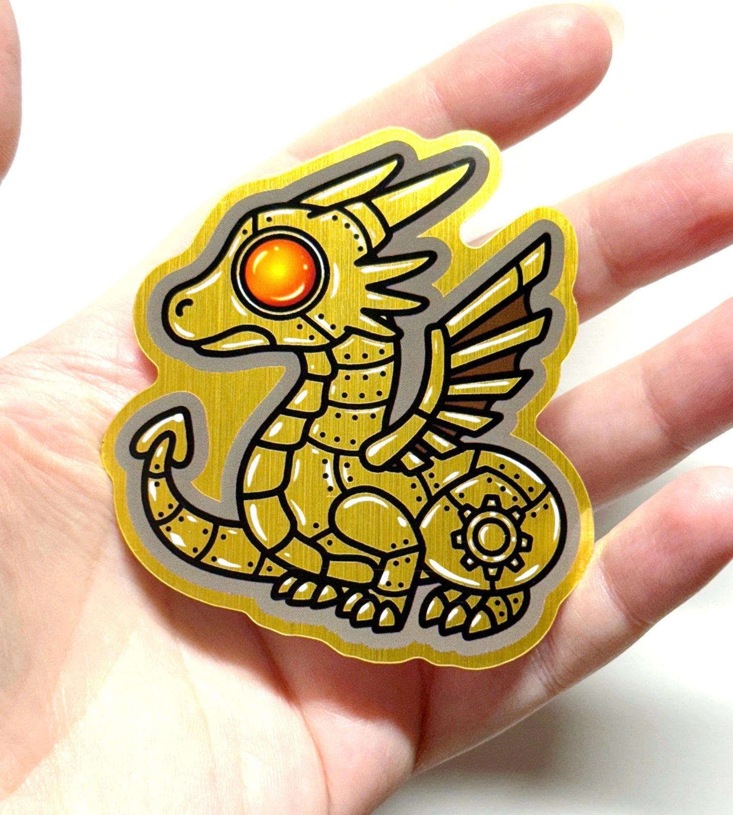 Steampunk Dragon Metallic Brushed Gold Sticker 3 inch