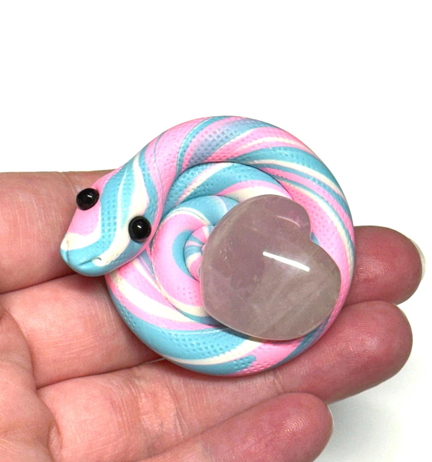 Trans Pride Snake rose quartz heart crystal LGBTQIA Flag Handmade Sculpture