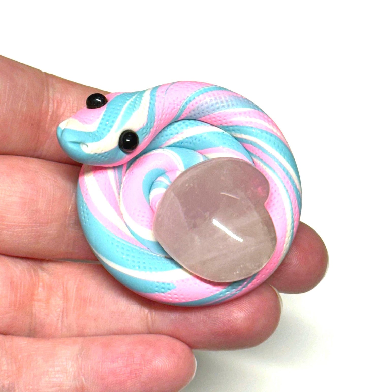 Trans Pride Snake rose quartz heart crystal LGBTQIA Flag Handmade Sculpture