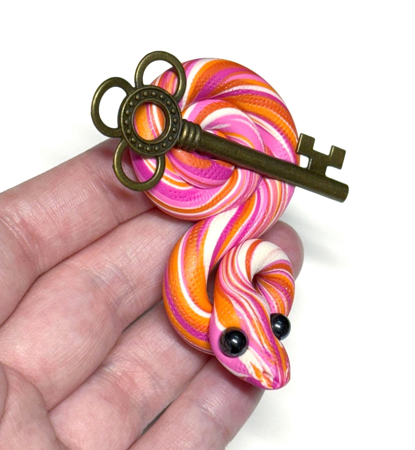 Lesbian Pride Snake with key LGBTQIA Flag Handmade Sculpture