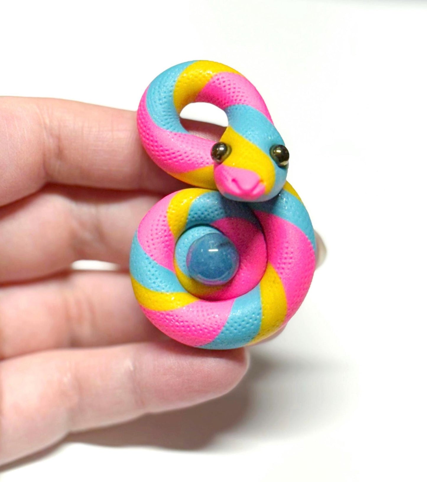 Pride Snakes Pan with aquamarine crystal ball LGBTQIA Flag Handmade Sculpture pansexual