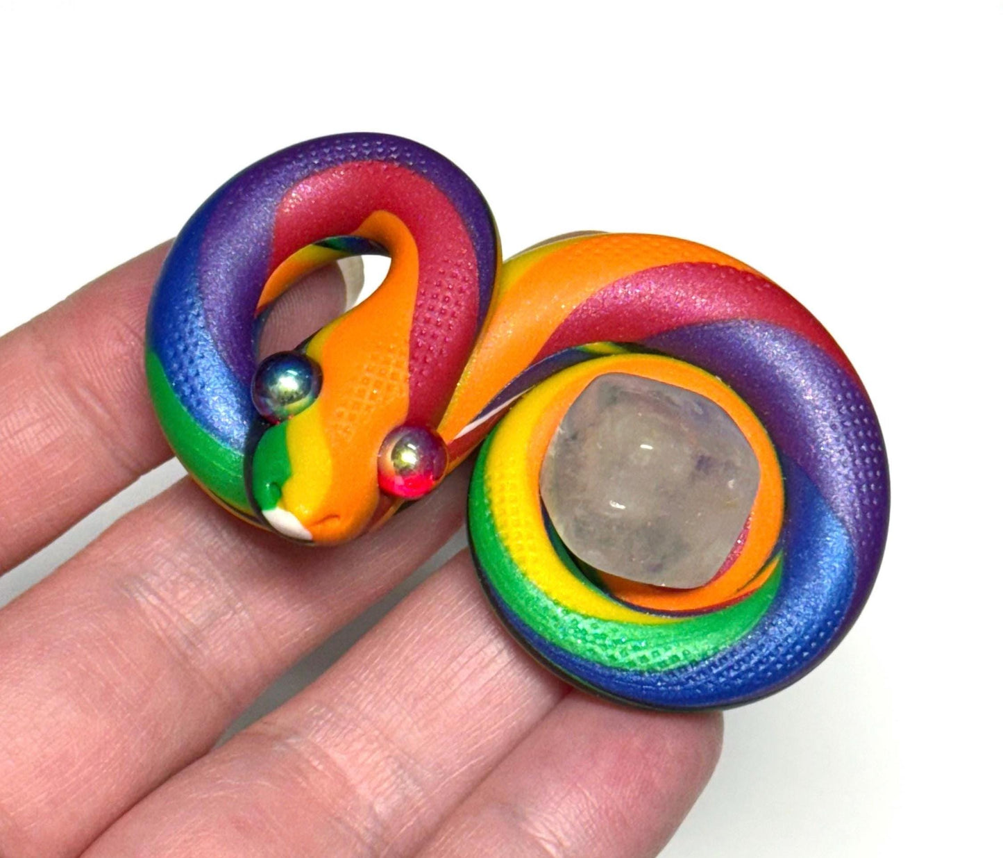 Pride Snake LGBTQIA Flag Handmade Sculpture with quartz cube