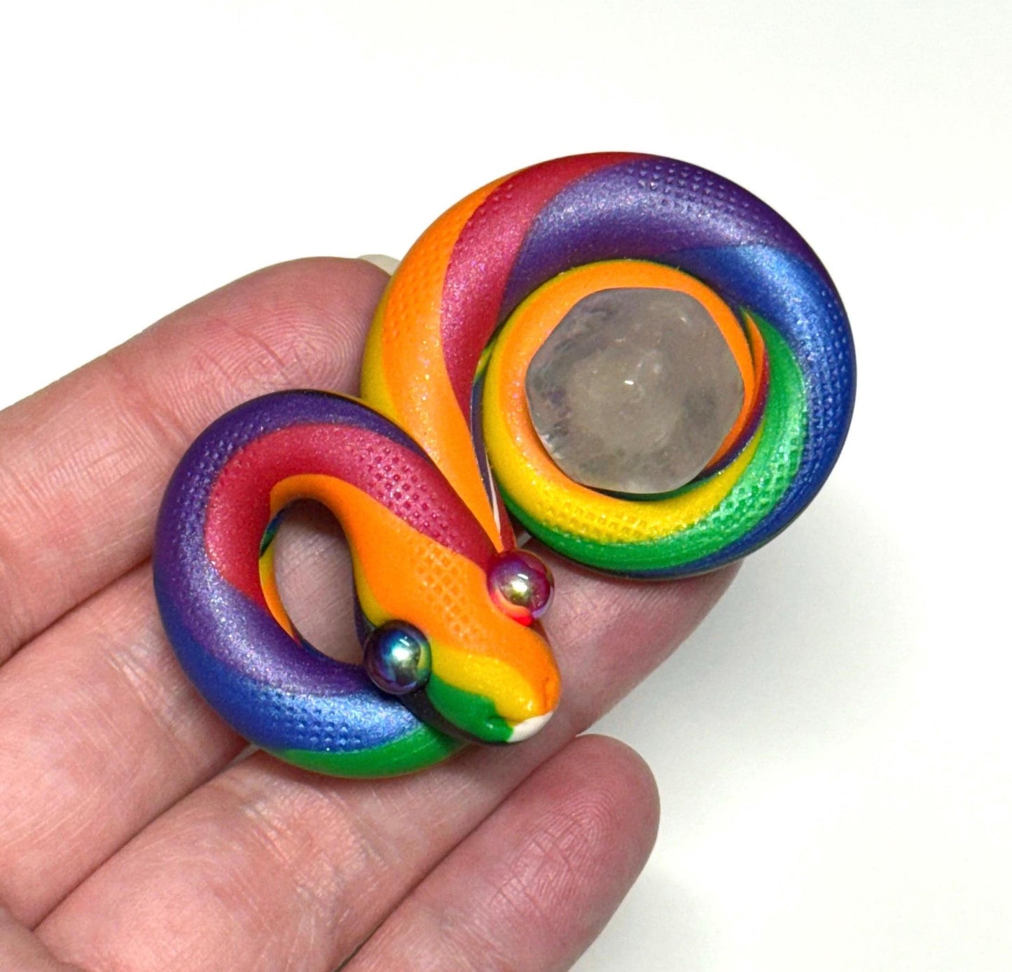 Pride Snake LGBTQIA Flag Handmade Sculpture with quartz cube