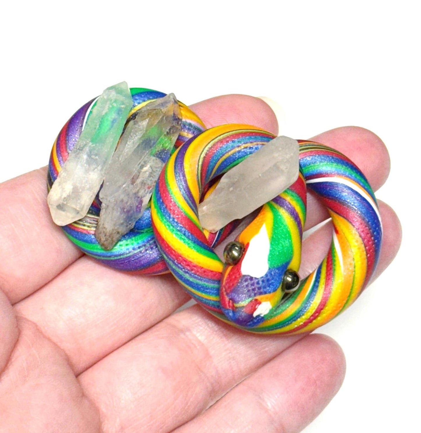 Pride Snake LGBTQIA Flag Handmade Sculpture with quartz points