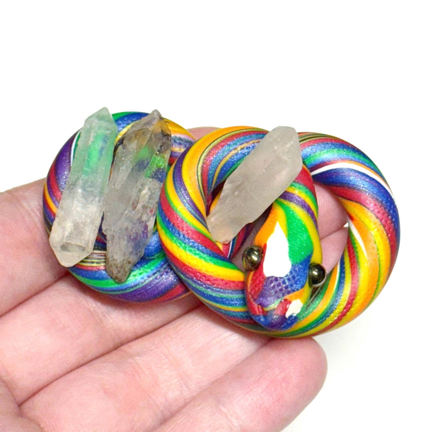 Pride Snake LGBTQIA Flag Handmade Sculpture with quartz points