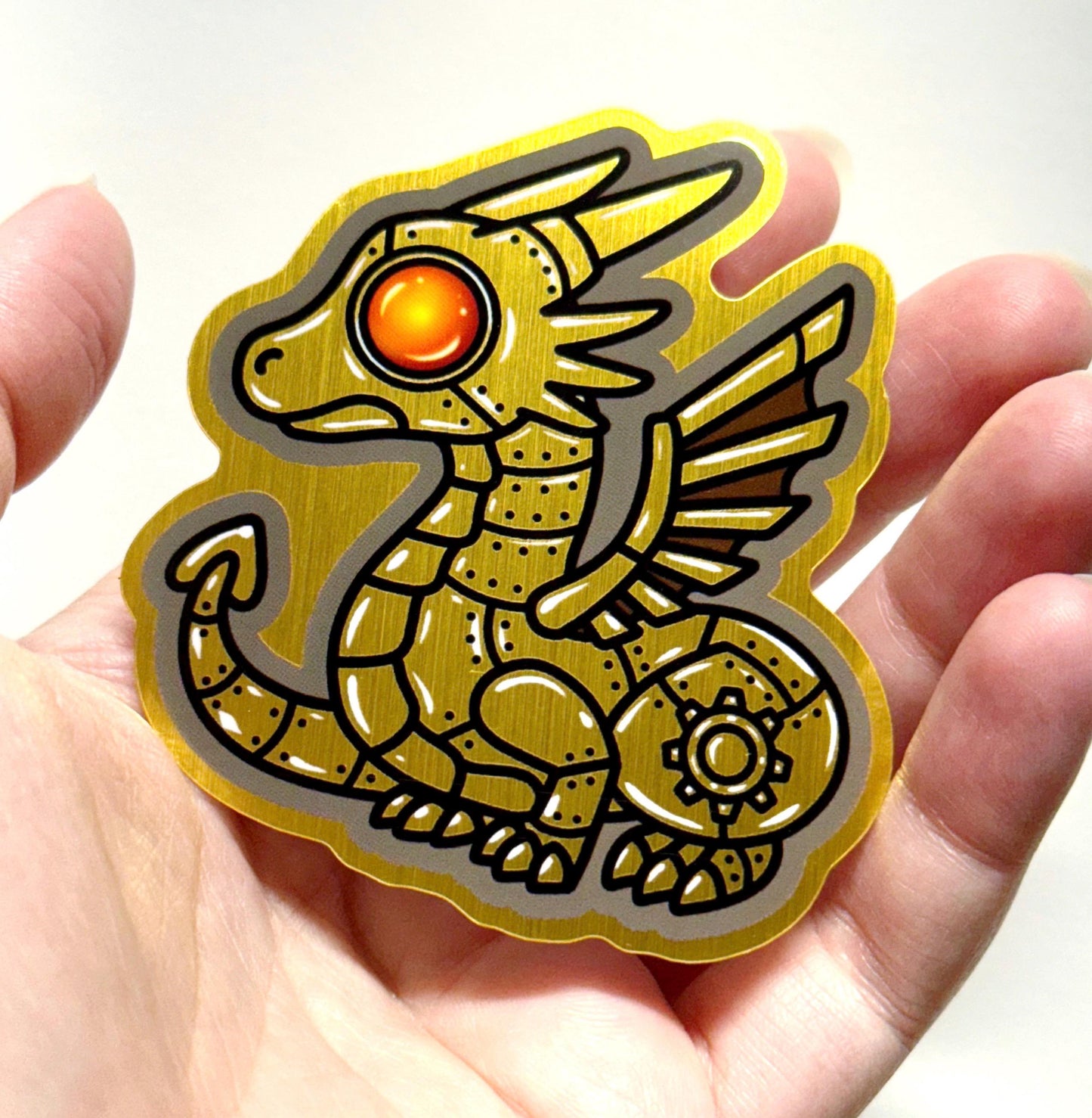 Steampunk Dragon Metallic Brushed Gold Sticker 3 inch
