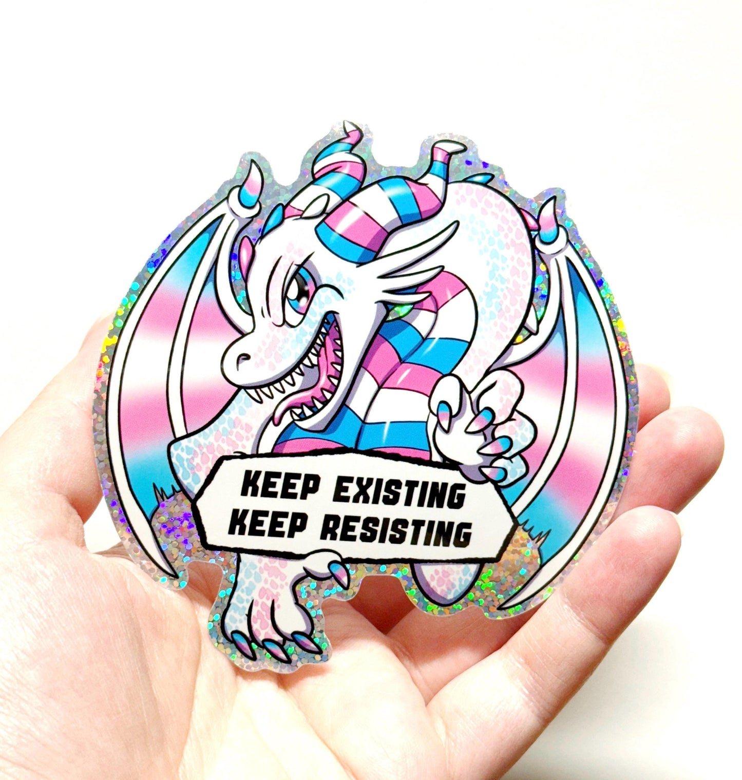 Trans Resist Dragon Holo Pride Sticker 4 inch