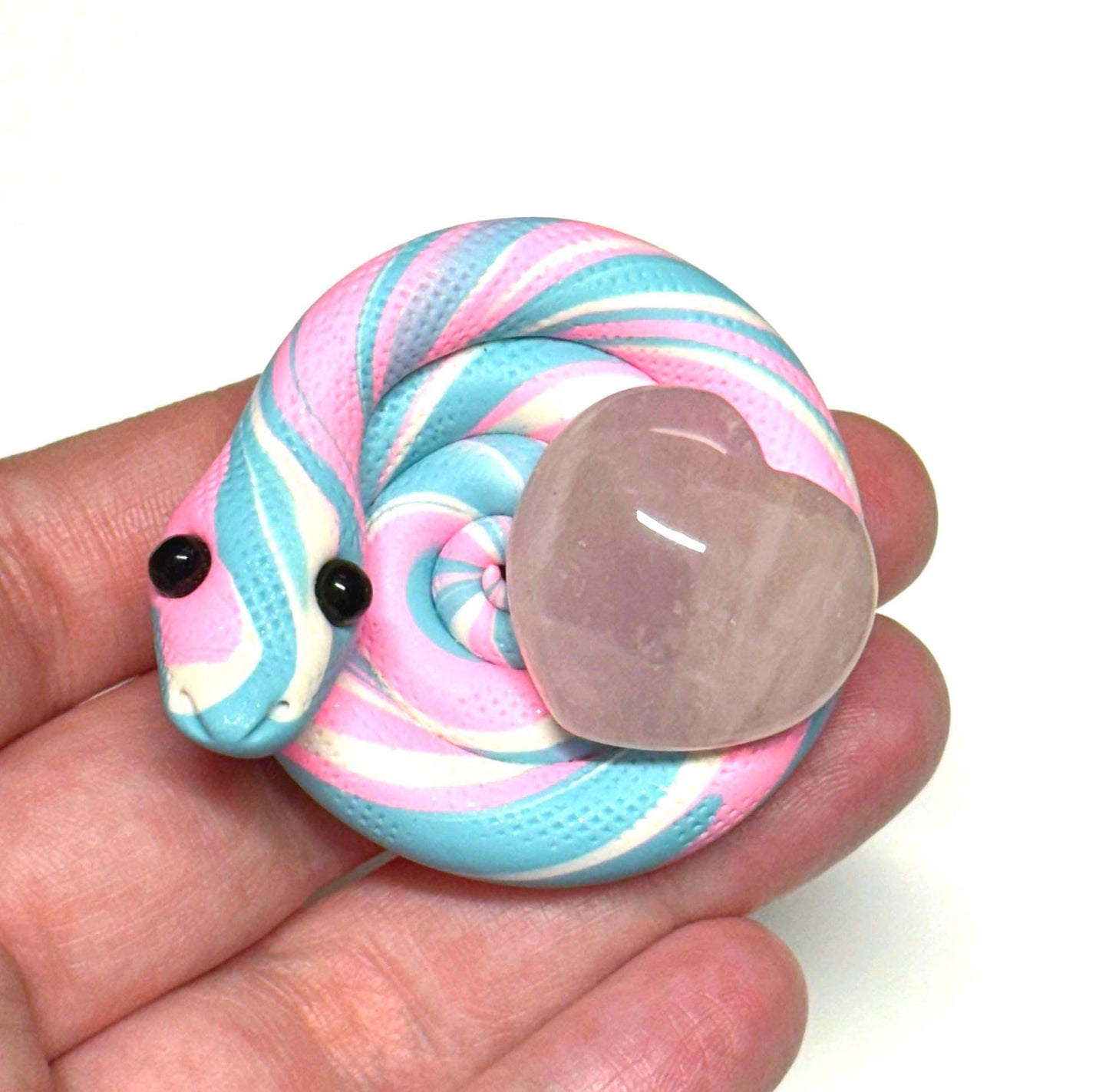 Trans Pride Snake rose quartz heart crystal LGBTQIA Flag Handmade Sculpture