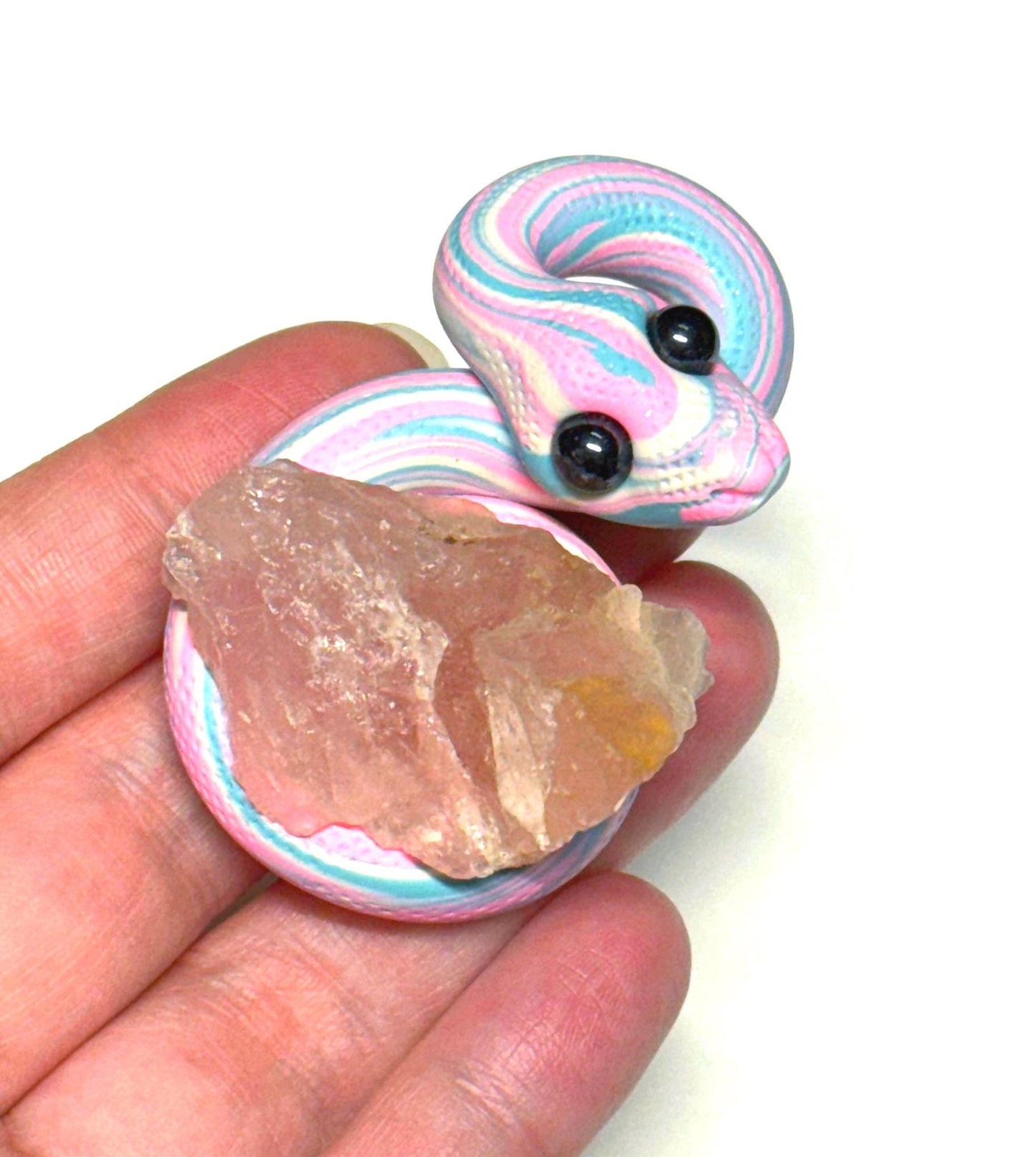 Trans Pride Snake rose quartz crystal LGBTQIA Flag Handmade Sculpture
