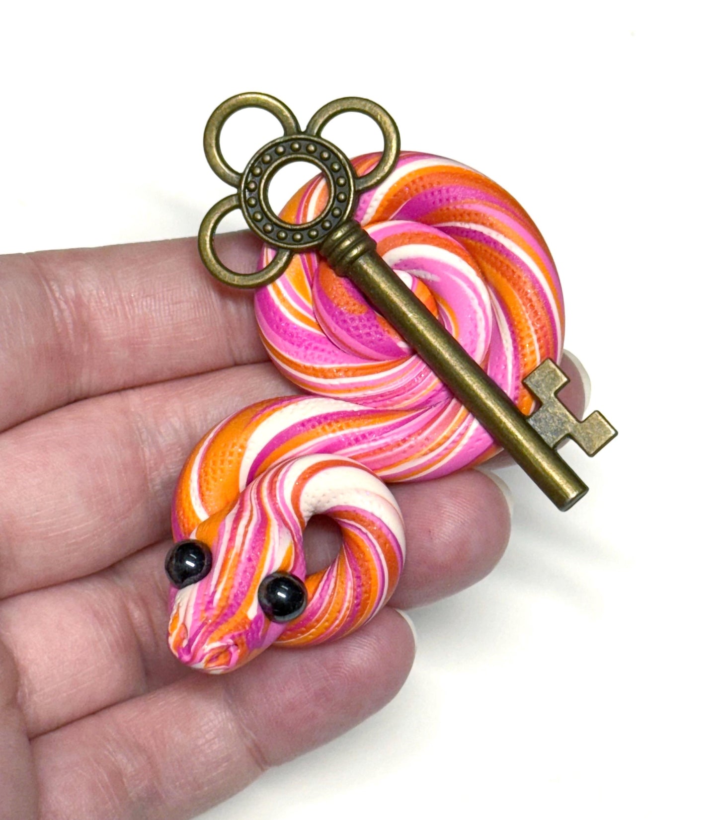 Lesbian Pride Snake with key LGBTQIA Flag Handmade Sculpture