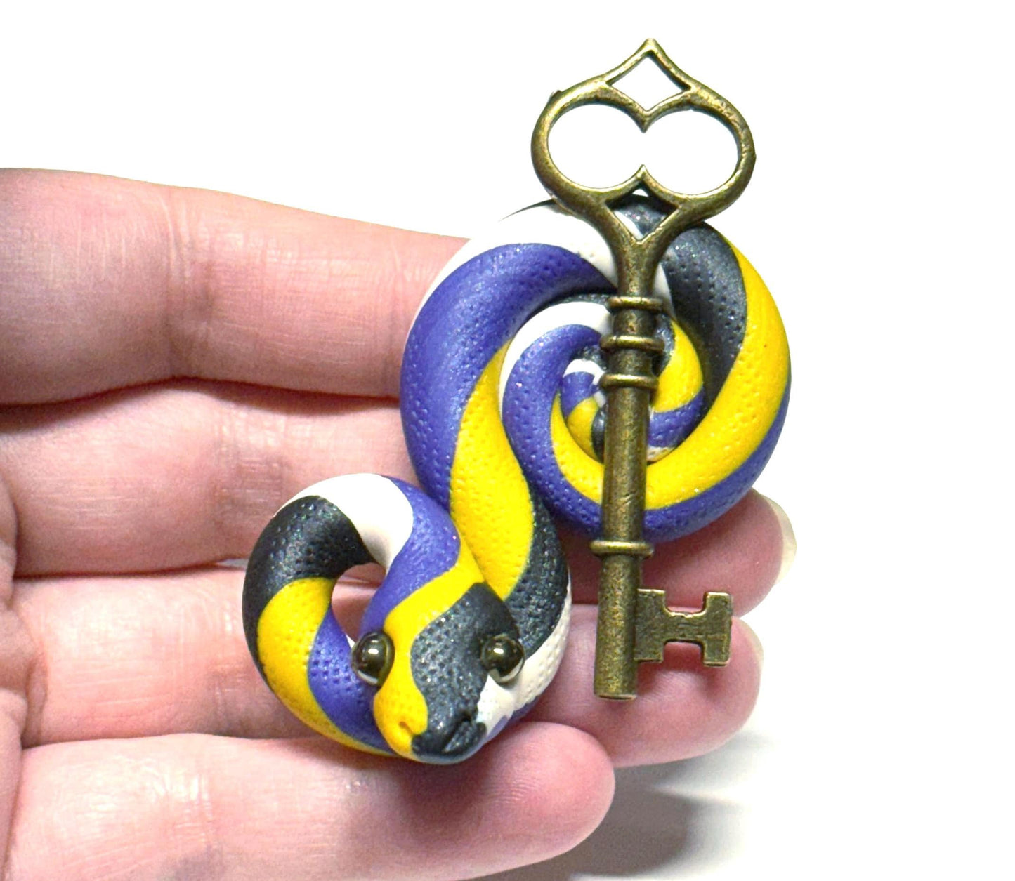 Pride Snakes Nonbinary Enby with key LGBTQIA Flag Handmade Sculpture