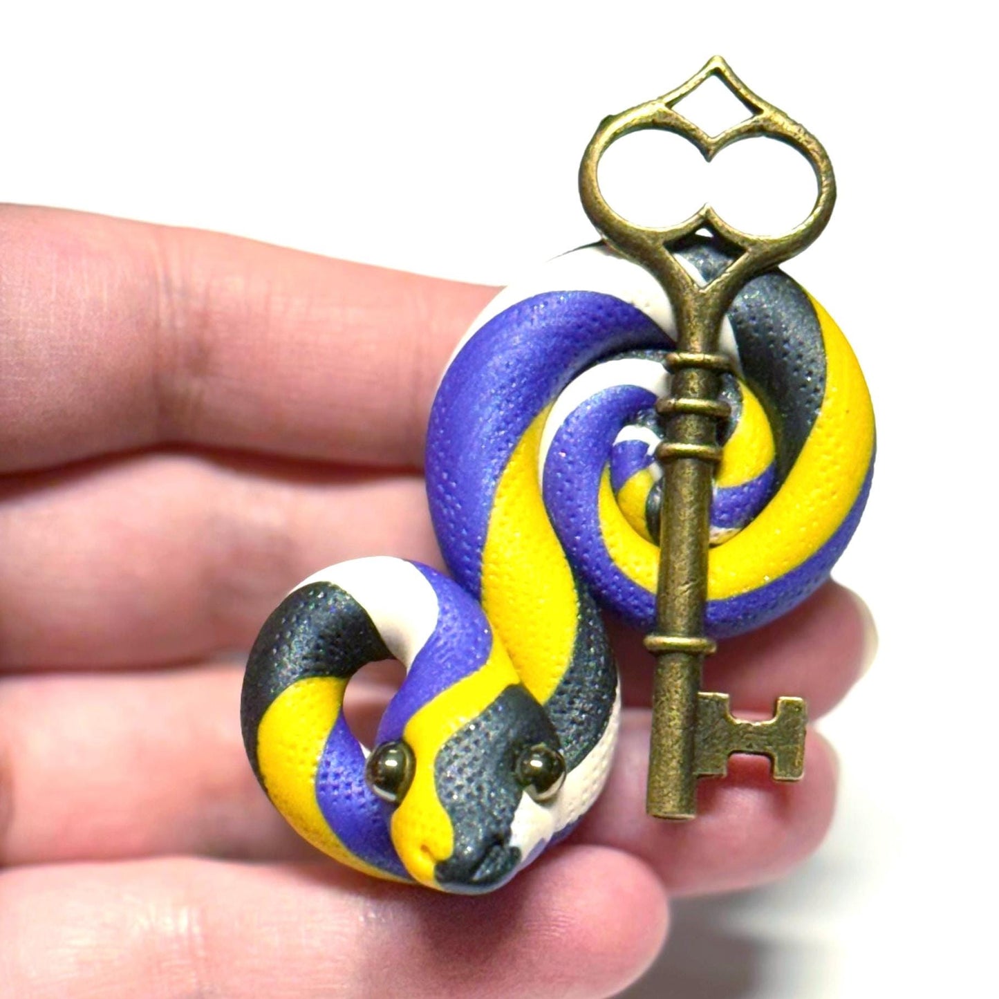 Pride Snakes Nonbinary Enby with key LGBTQIA Flag Handmade Sculpture