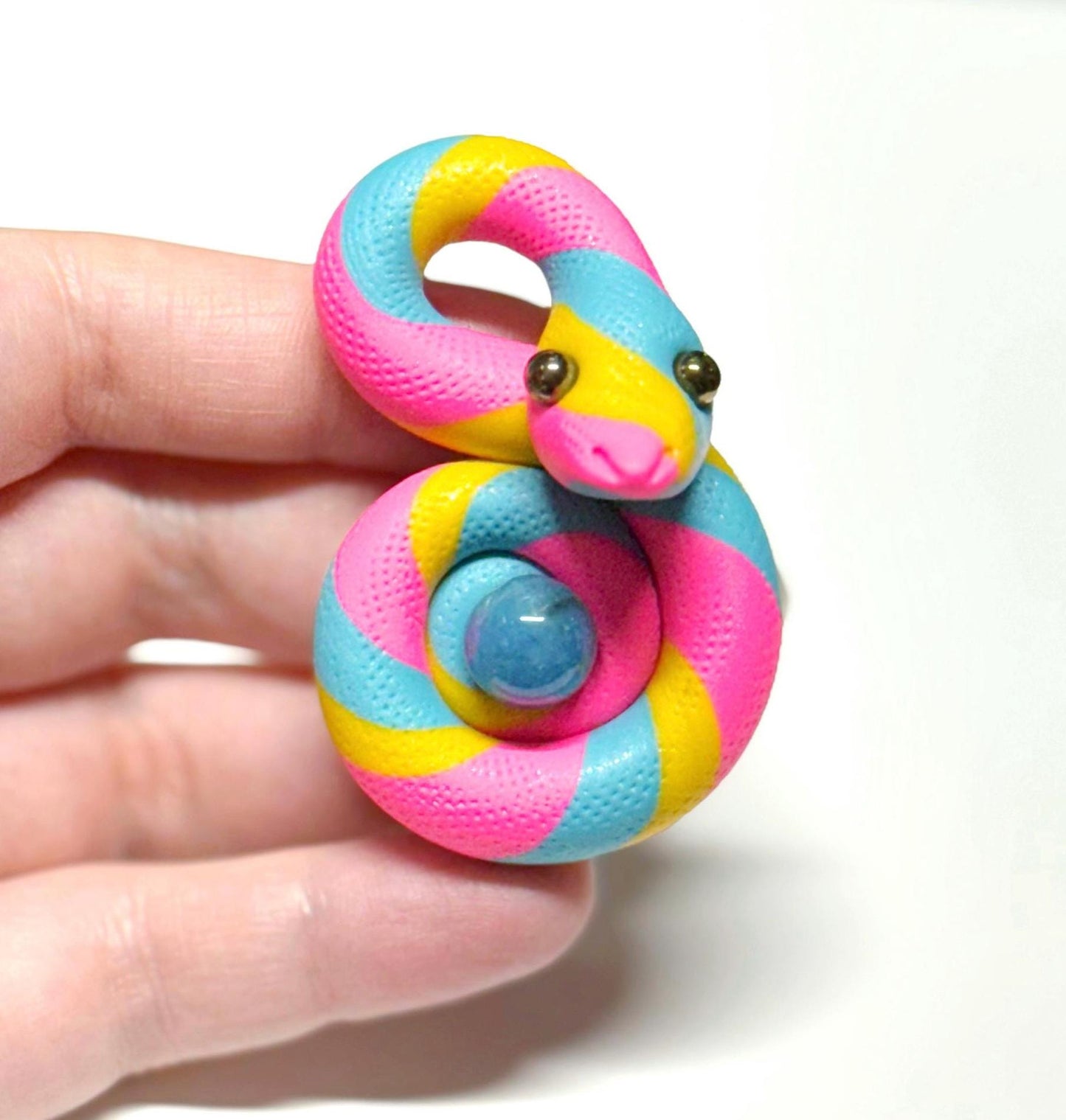 Pride Snakes Pan with aquamarine crystal ball LGBTQIA Flag Handmade Sculpture pansexual