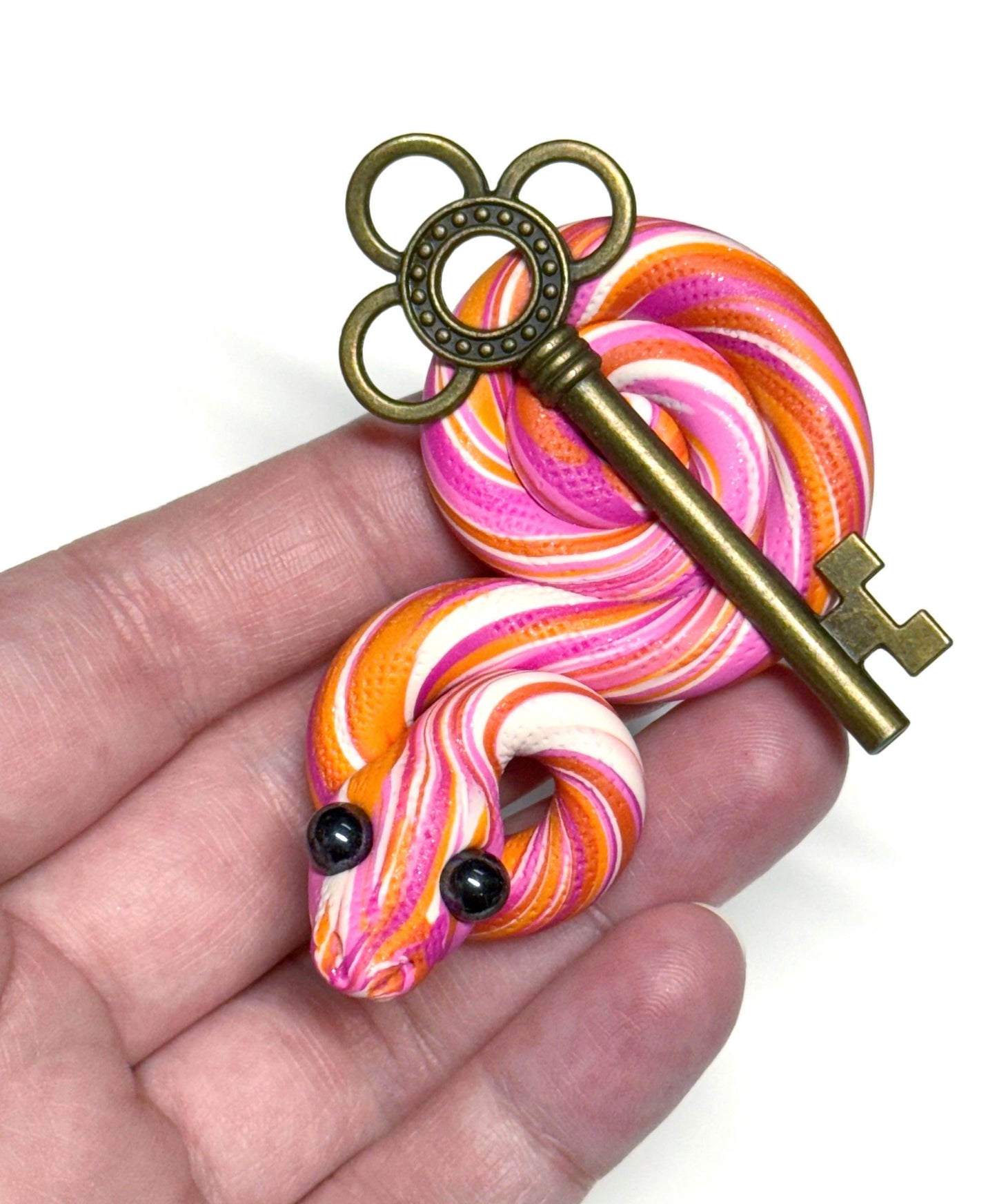 Lesbian Pride Snake with key LGBTQIA Flag Handmade Sculpture