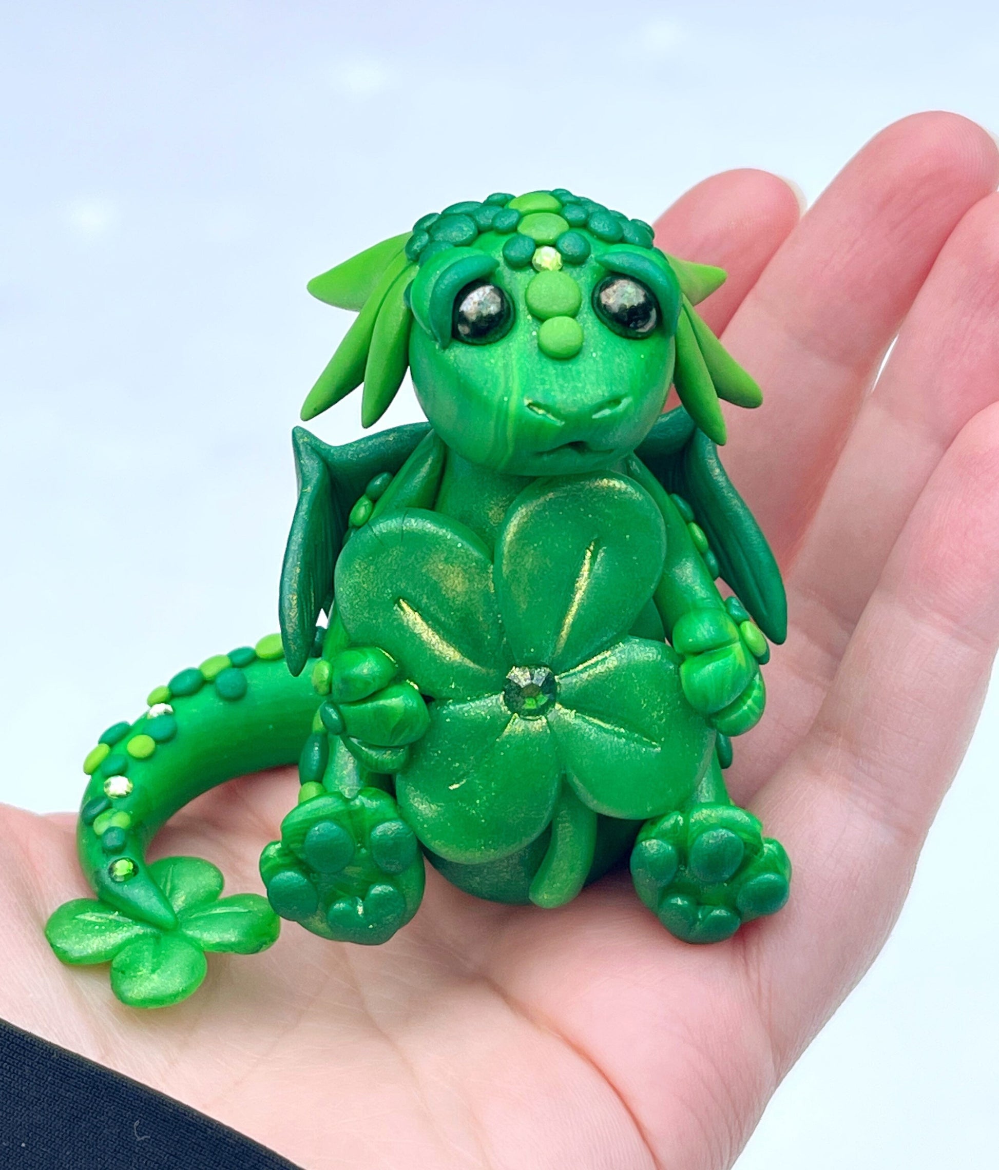 Lucky Clover Dragon sculpture ooak