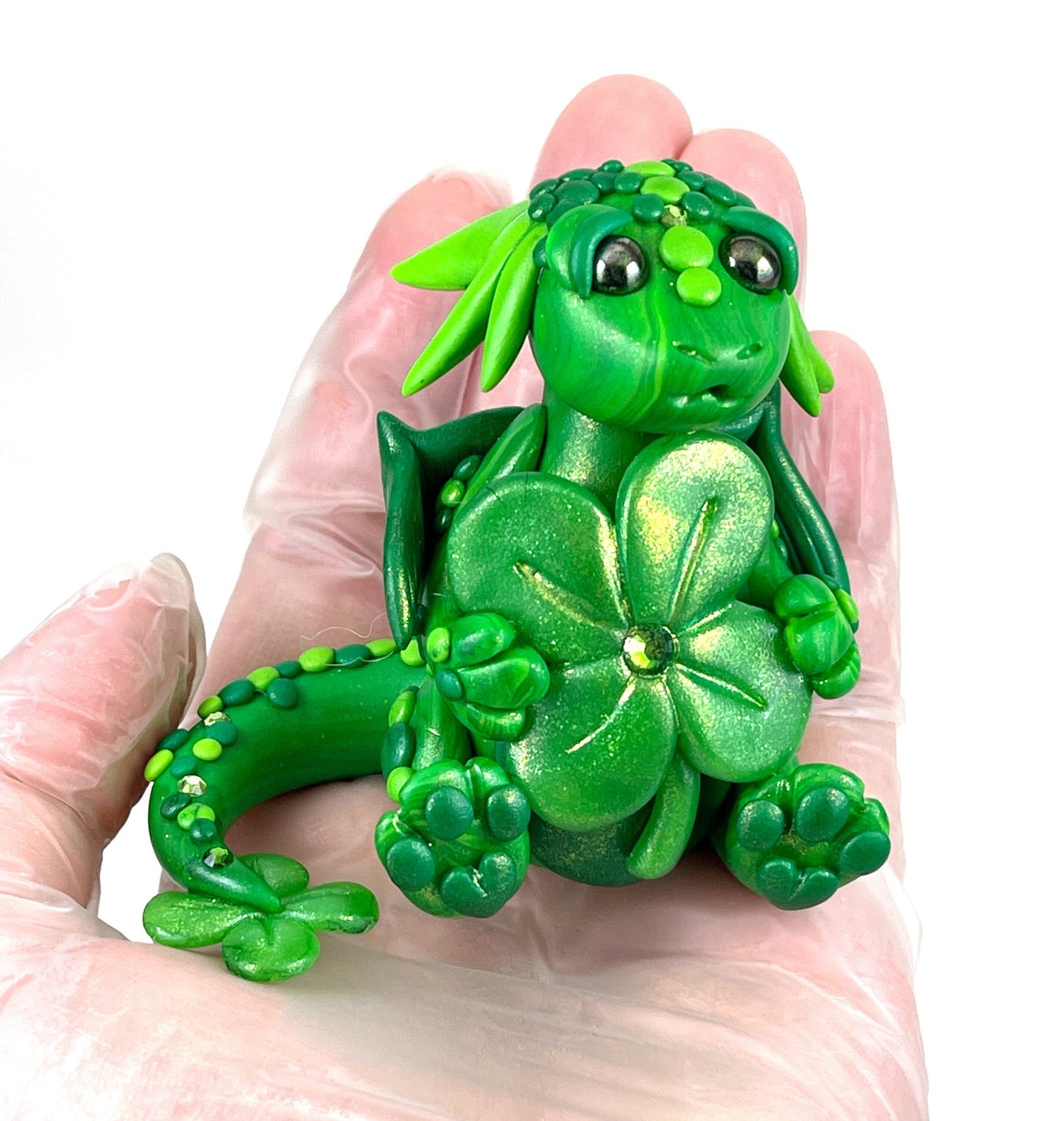 Lucky Clover Dragon sculpture ooak