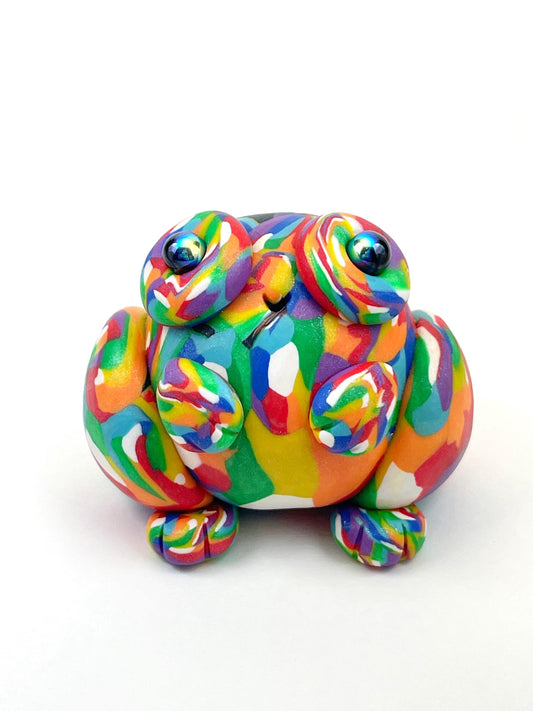 Handmade Rainbow LGBT Pride frog sculpture one of a kind ooak