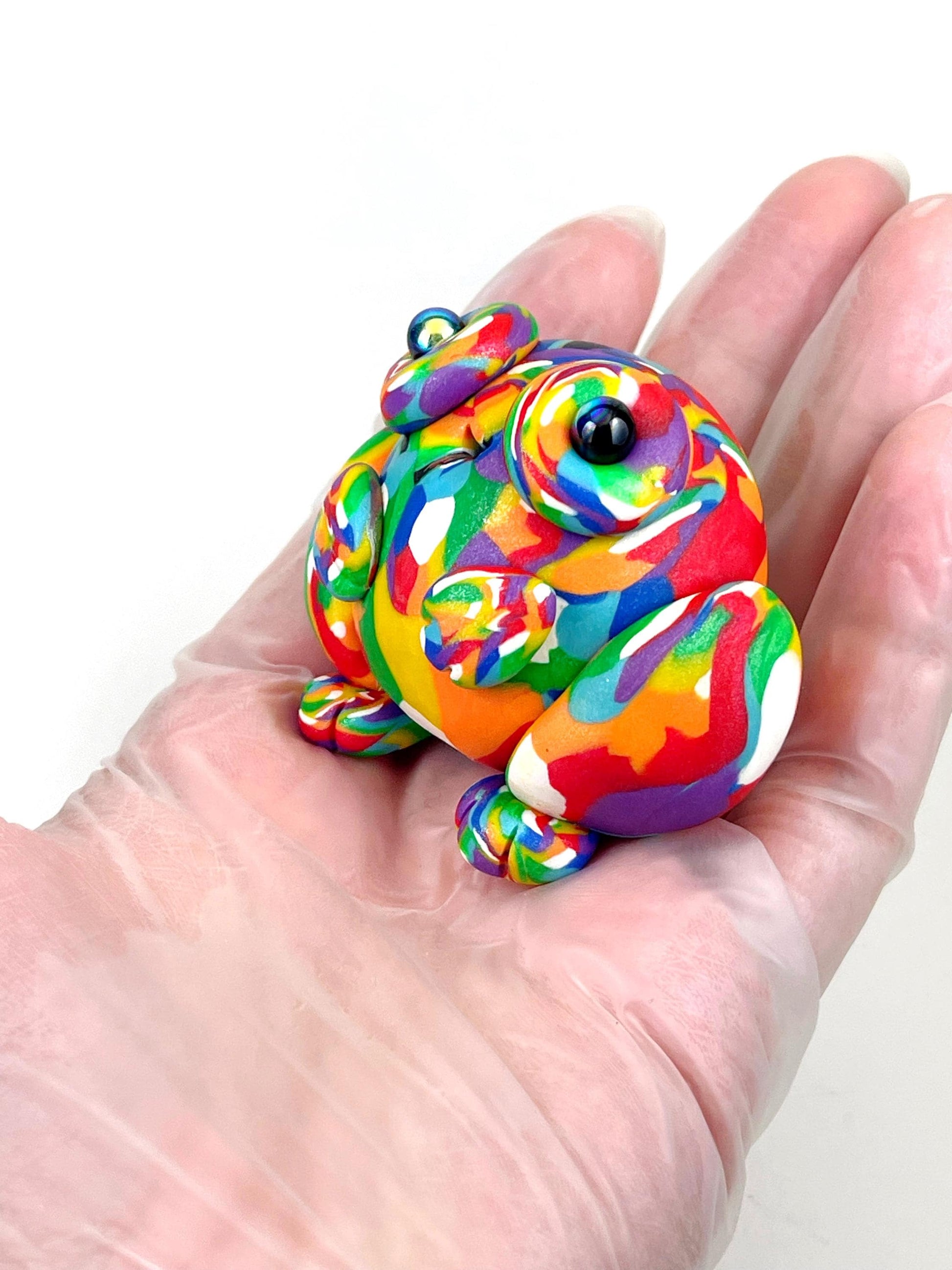 Handmade Rainbow LGBT Pride frog sculpture one of a kind ooak