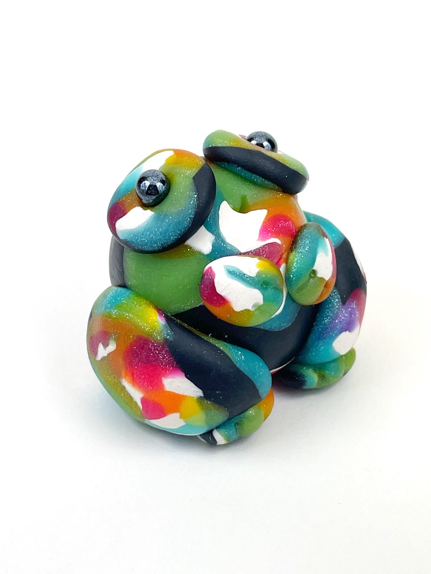 Handmade Rainbow glitter LGBT Pride frog sculpture one of a kind ooak