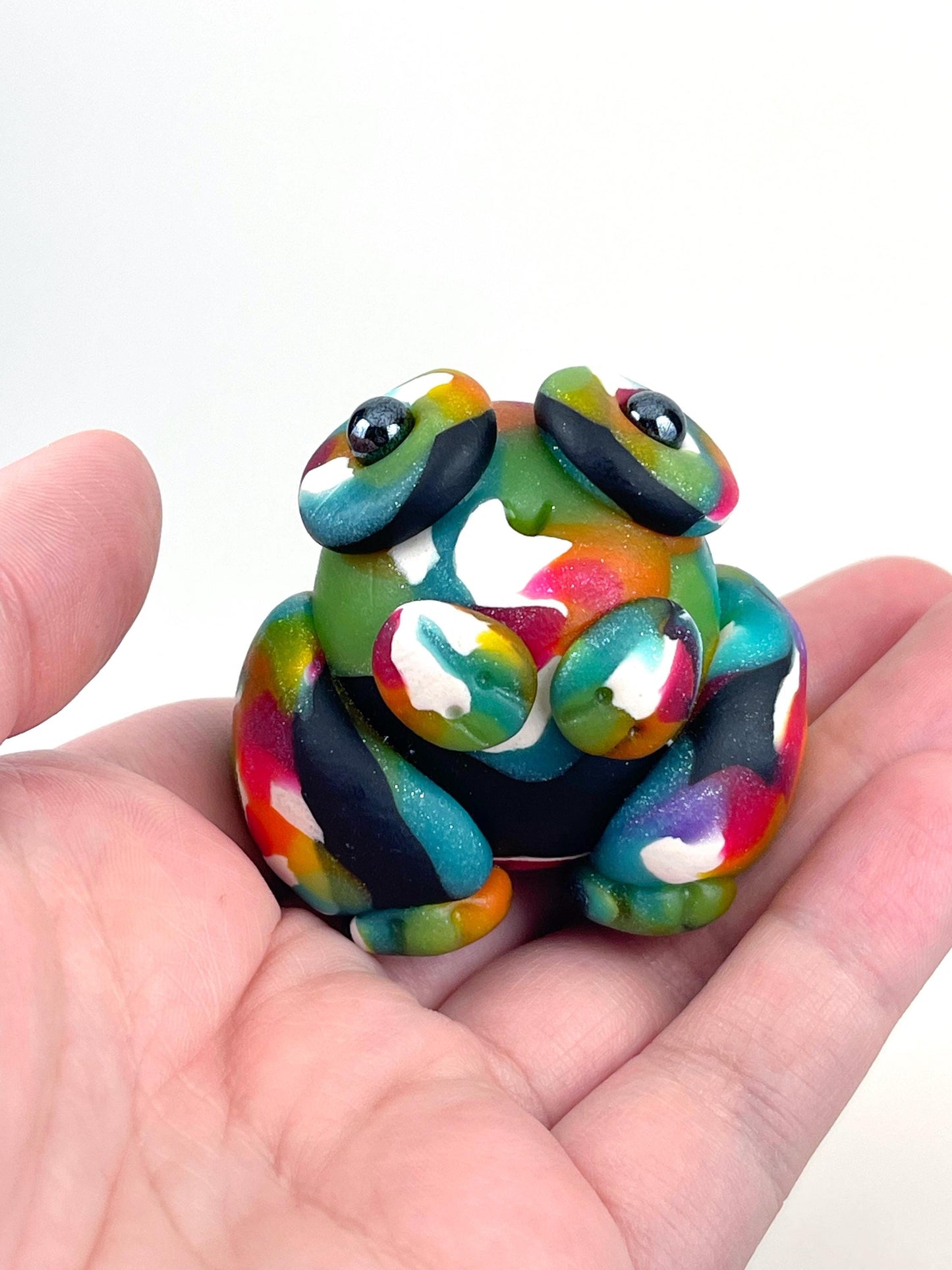 Handmade Rainbow glitter LGBT Pride frog sculpture one of a kind ooak