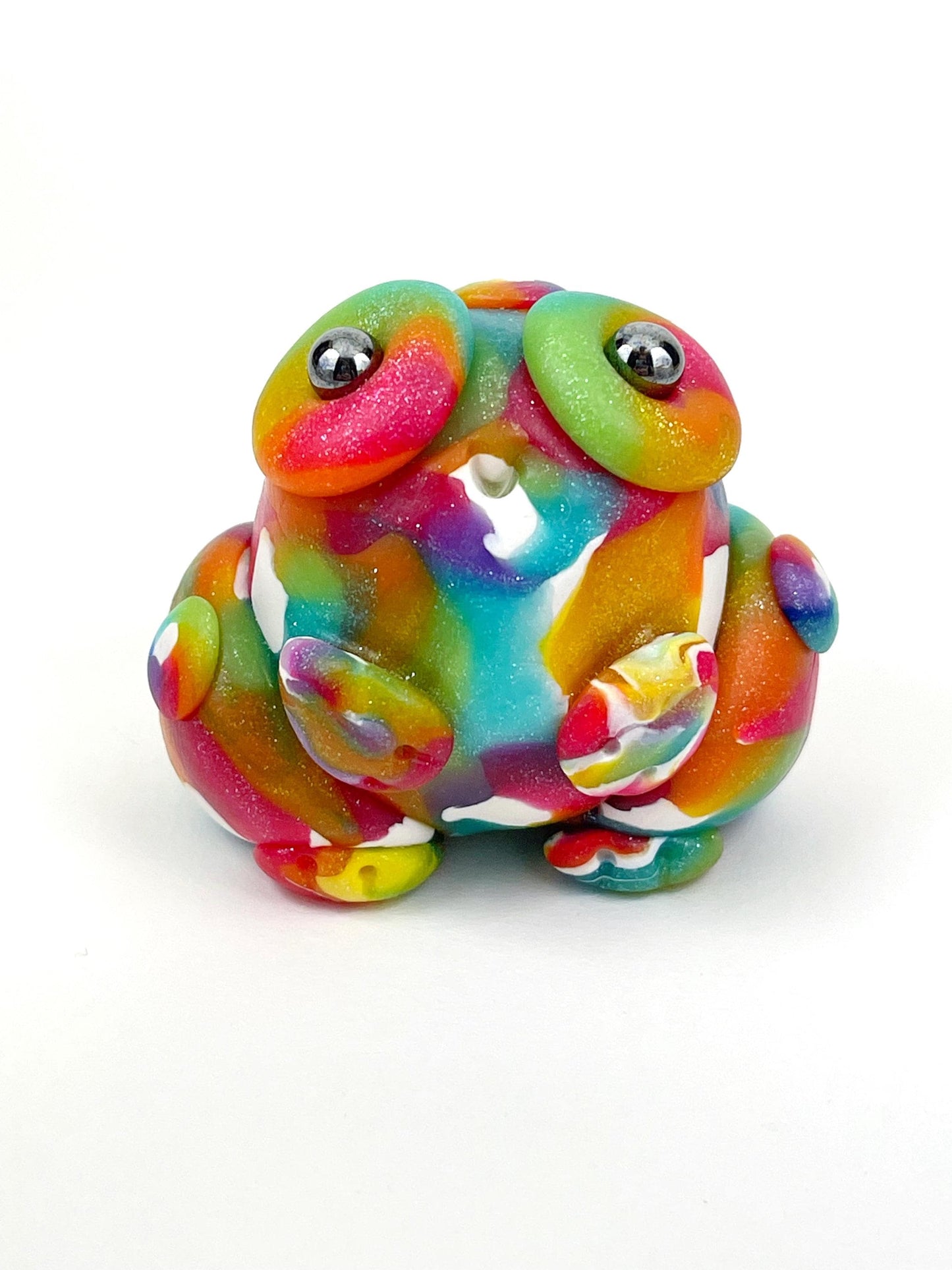 Handmade Rainbow glitter LGBT Pride frog sculpture one of a kind ooak