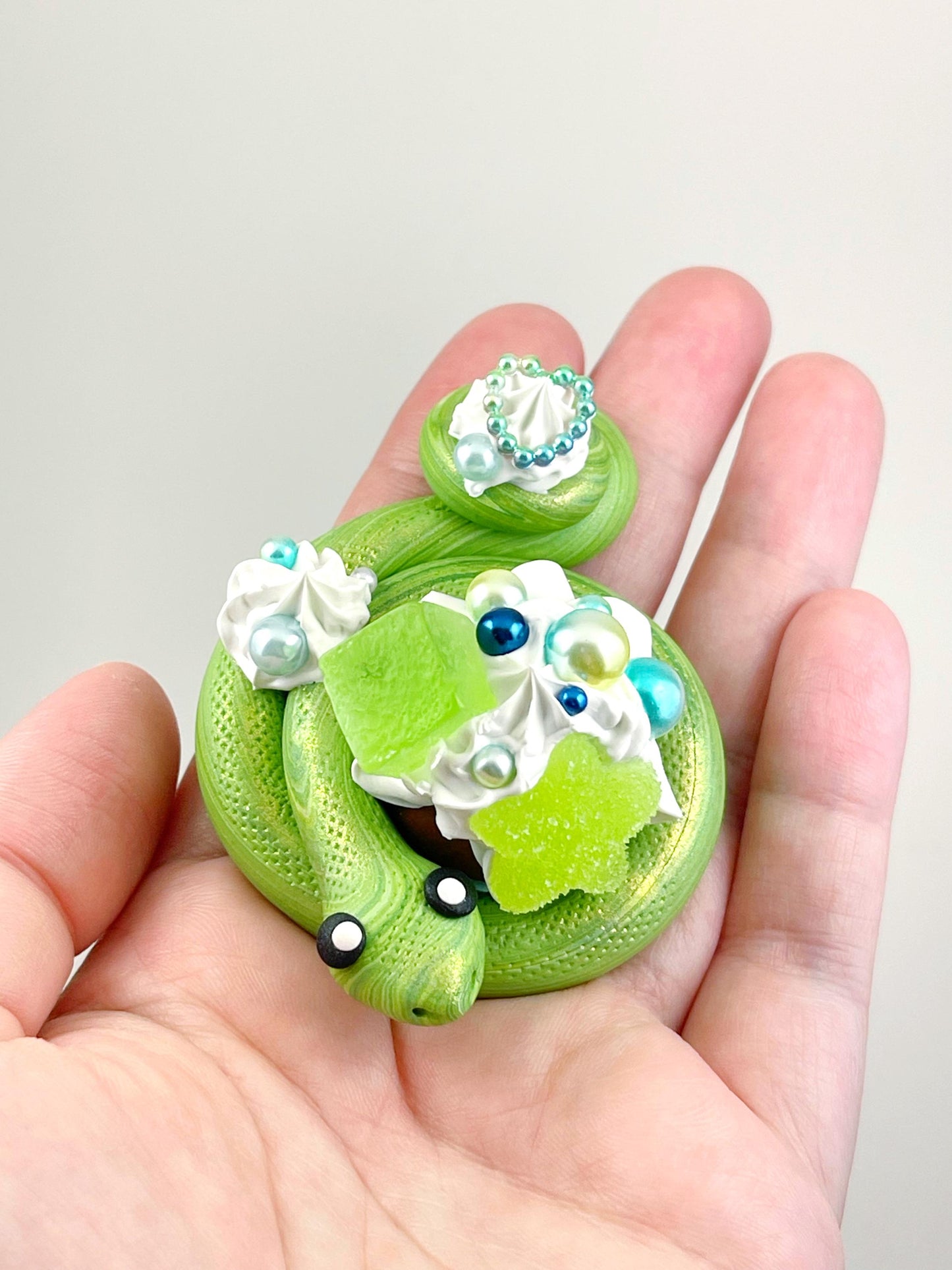 Cupcake Snake handmade sculpture decoden whip