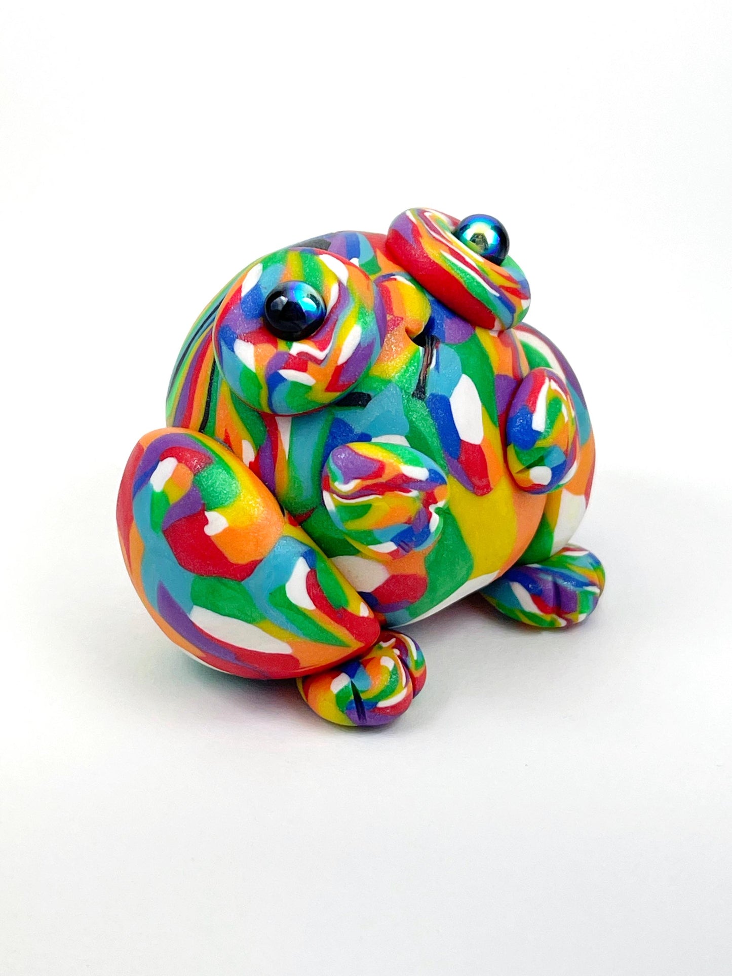 Handmade Rainbow LGBT Pride frog sculpture one of a kind ooak