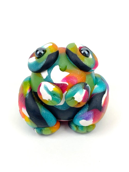 Handmade Rainbow glitter LGBT Pride frog sculpture one of a kind ooak