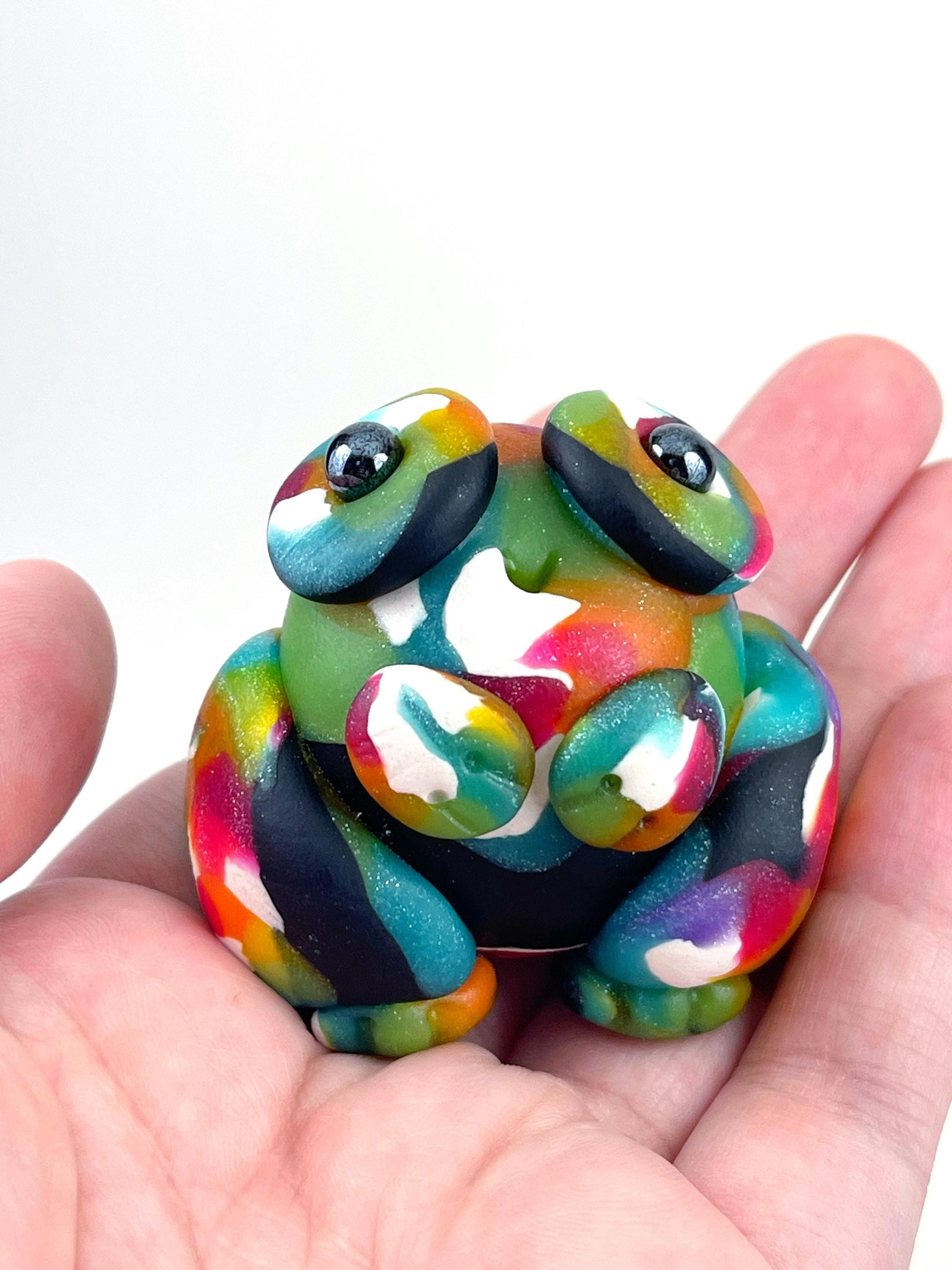 Handmade Rainbow glitter LGBT Pride frog sculpture one of a kind ooak