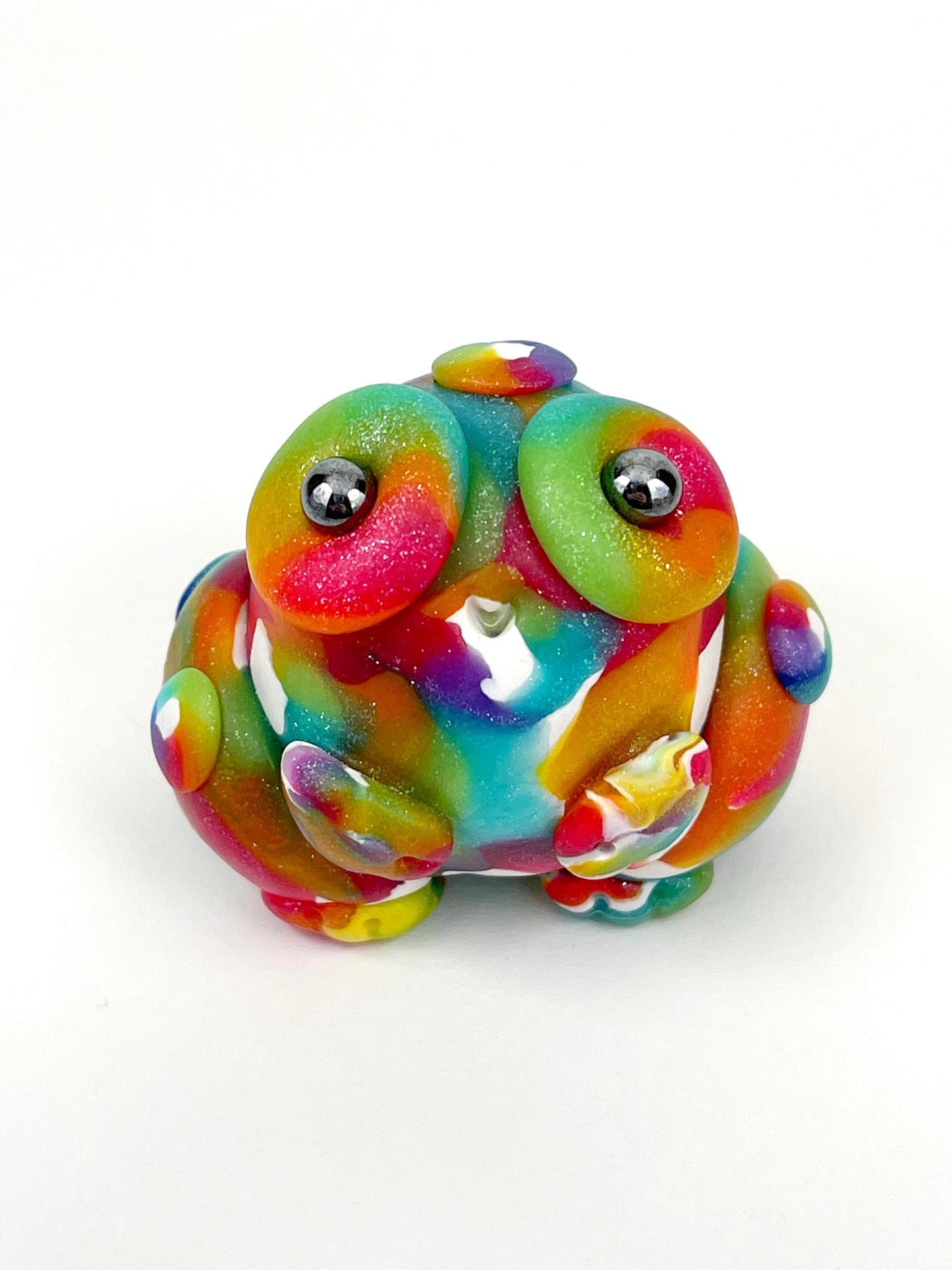 Handmade Rainbow glitter LGBT Pride frog sculpture one of a kind ooak