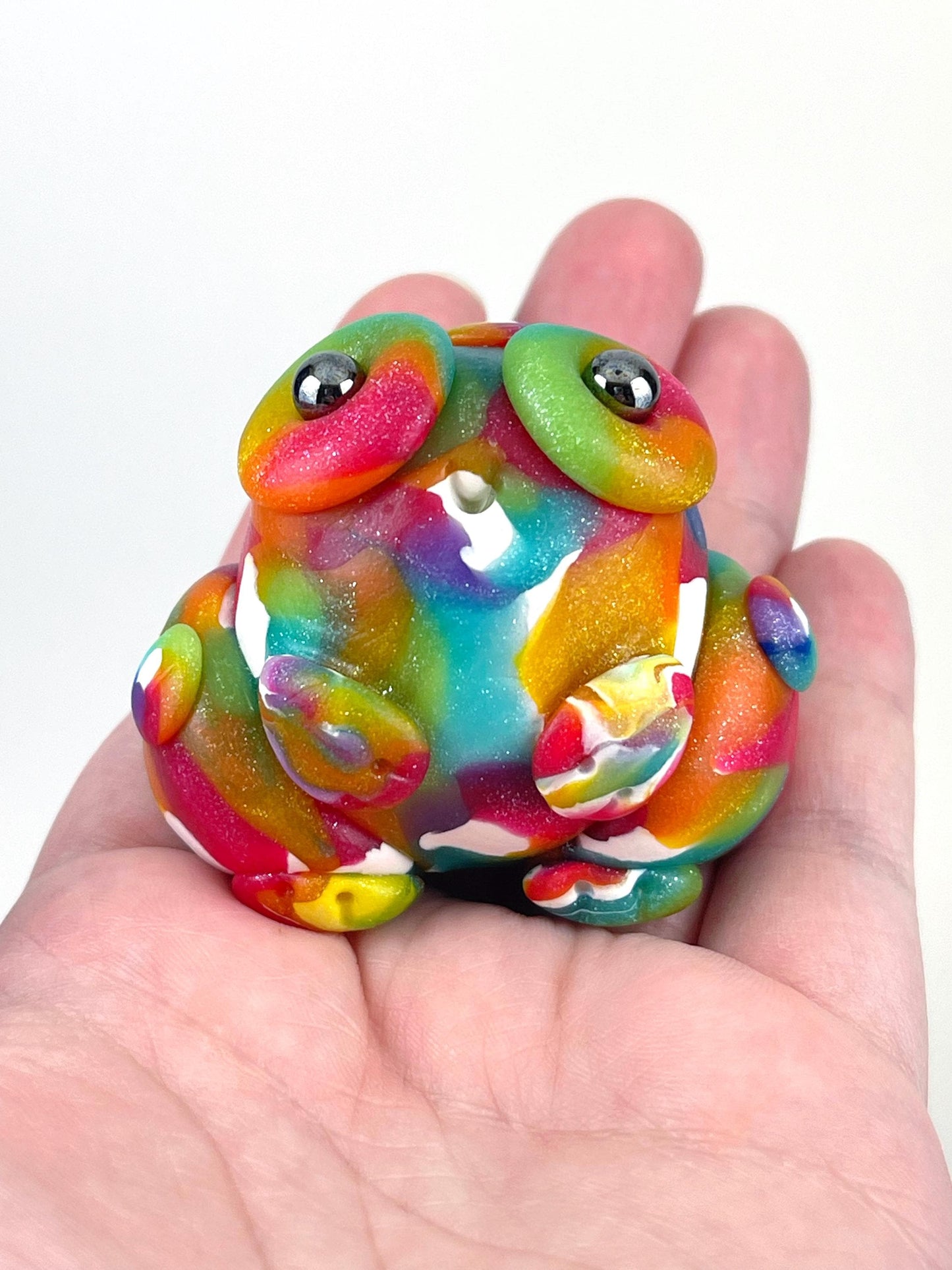 Handmade Rainbow glitter LGBT Pride frog sculpture one of a kind ooak