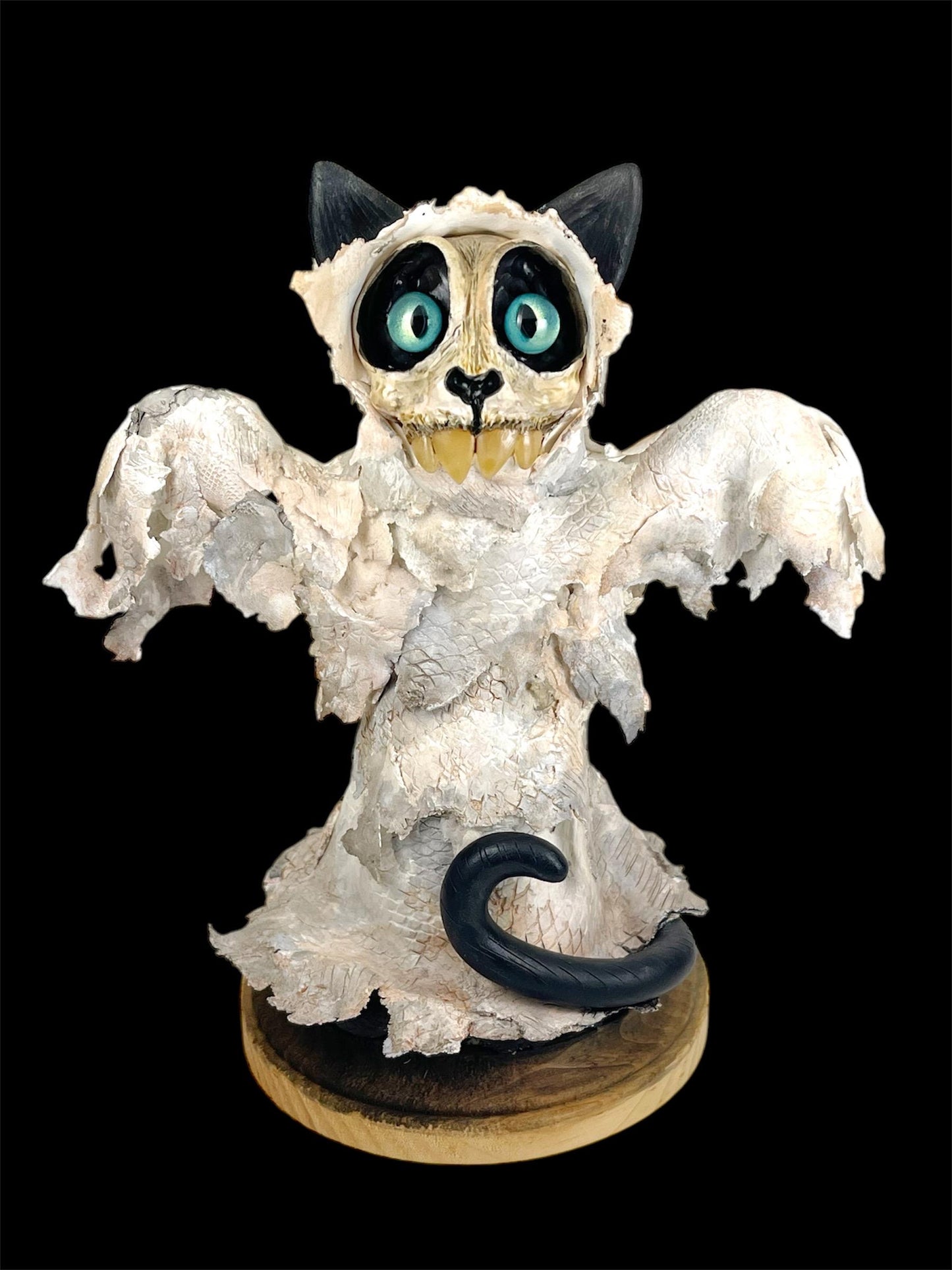 Spooky Ghost Skull Kitty Sculpture