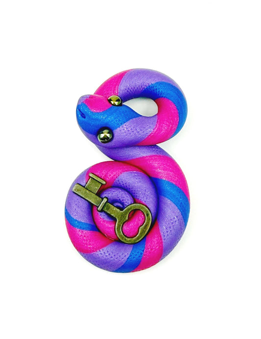 Bi Pride Snake LGBTQIA Flag Handmade Sculpture with bronze key