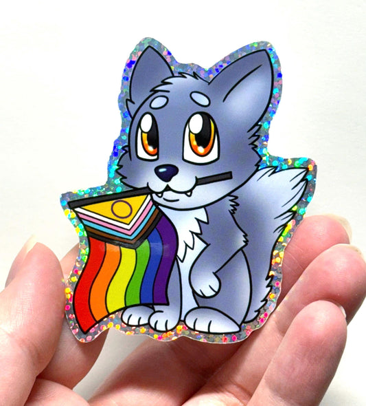 Pride-imals Holo Wolf Furry Lgbtqia Pride Sticker 3 inch