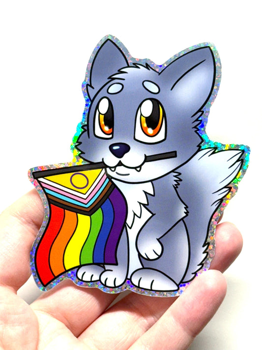 Pride-imals Holo Wolf Furry Lgbtqia Pride Sticker 4 inch
