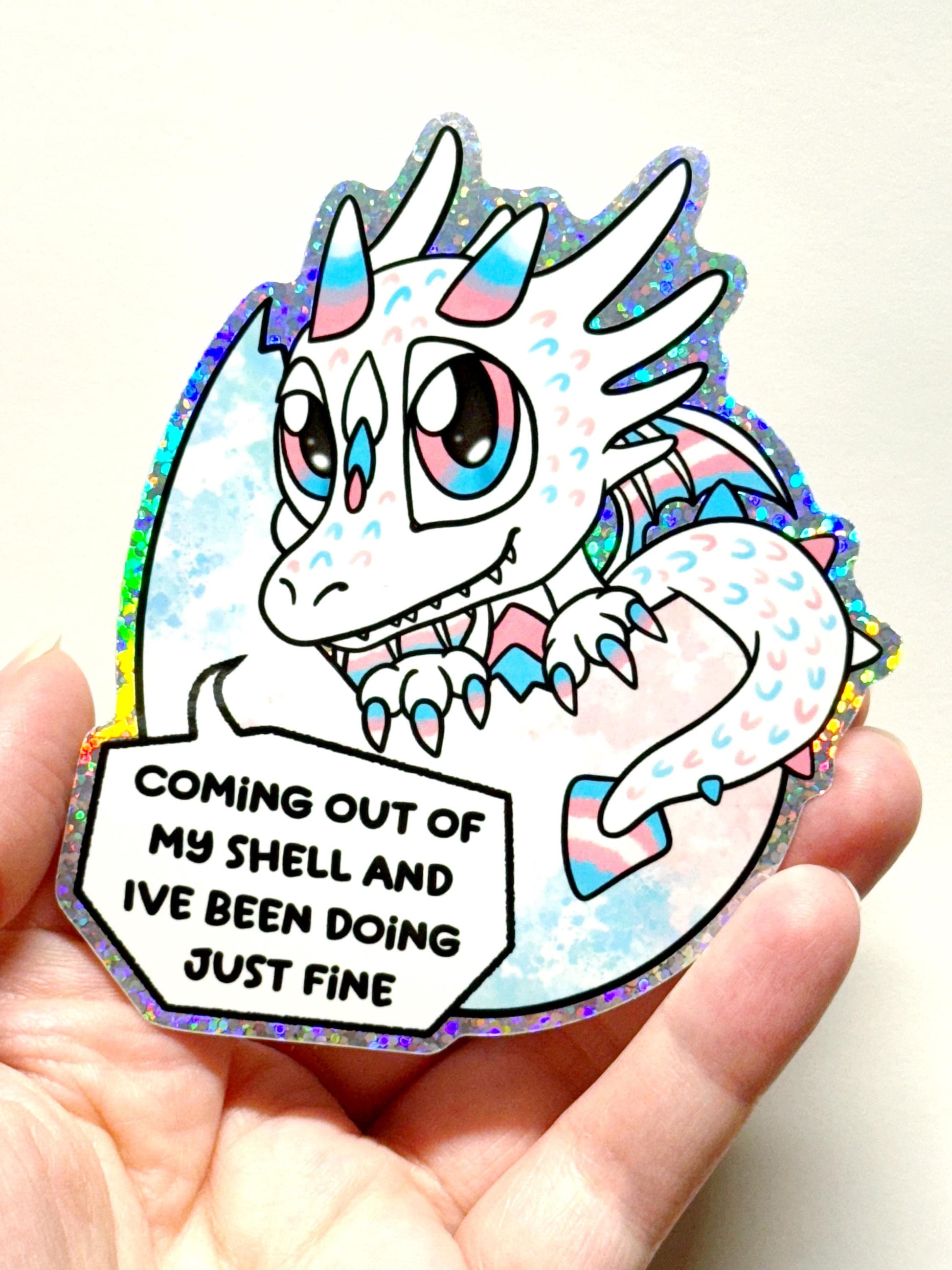 Trans Baby Egg Dragon Holo Pride Sticker 4 inch