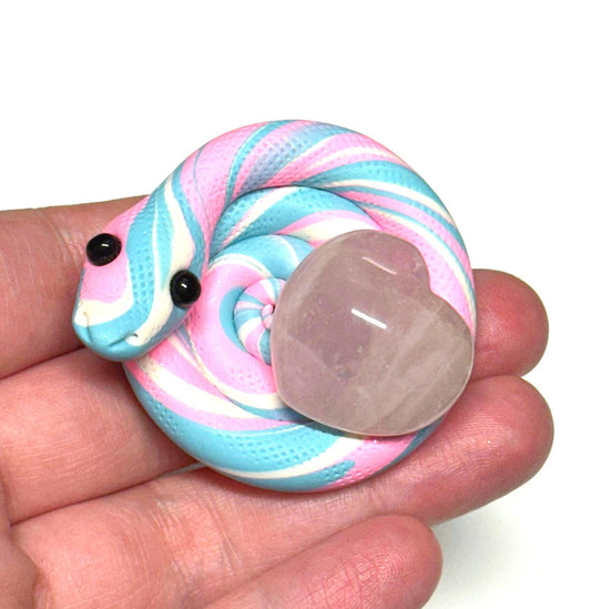 Trans Pride Snake rose quartz heart crystal LGBTQIA Flag Handmade Sculpture