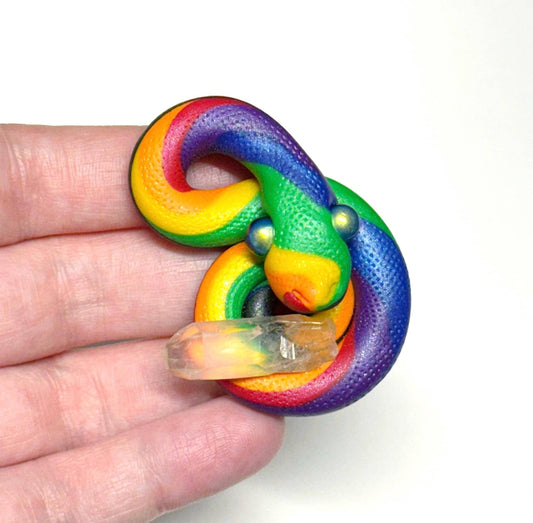 Pride Snake LGBTQIA Flag Handmade Sculpture with quartz point