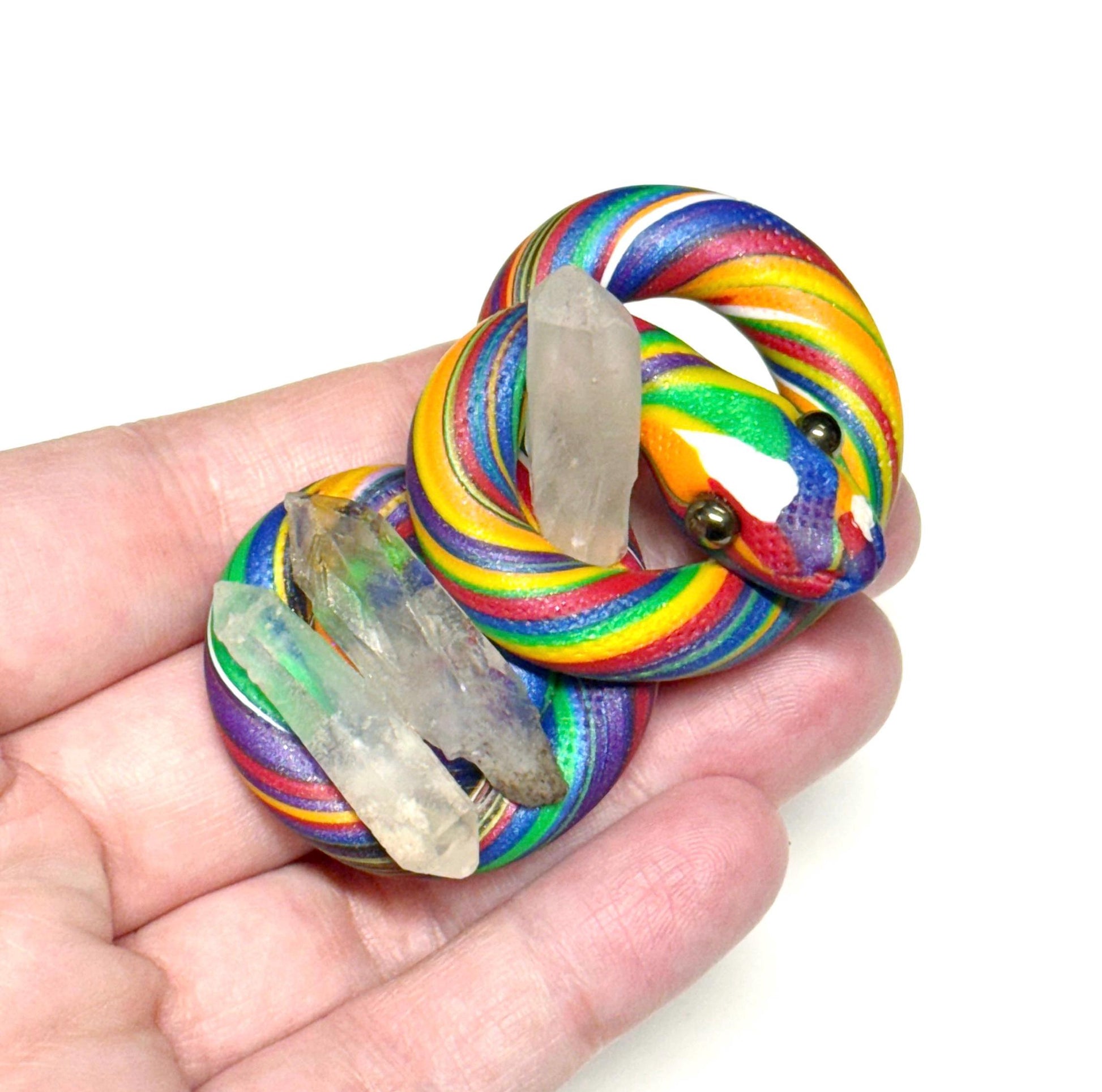 Pride Snake LGBTQIA Flag Handmade Sculpture with quartz points