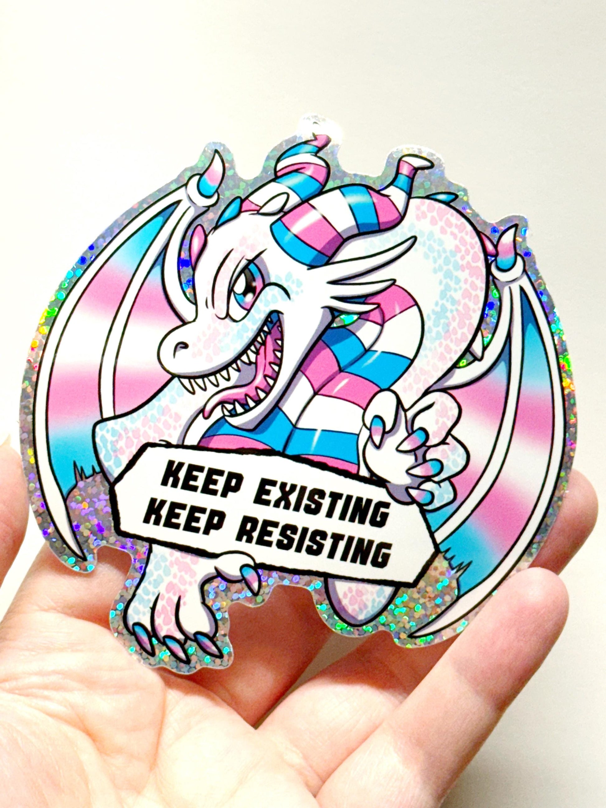 Trans Resist Dragon Holo Pride Sticker 4 inch