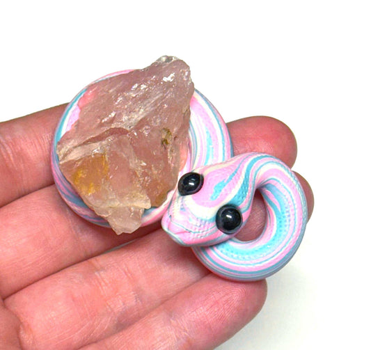 Trans Pride Snake rose quartz crystal LGBTQIA Flag Handmade Sculpture