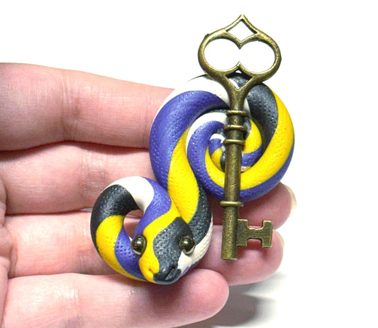 Pride Snakes Nonbinary Enby with key LGBTQIA Flag Handmade Sculpture
